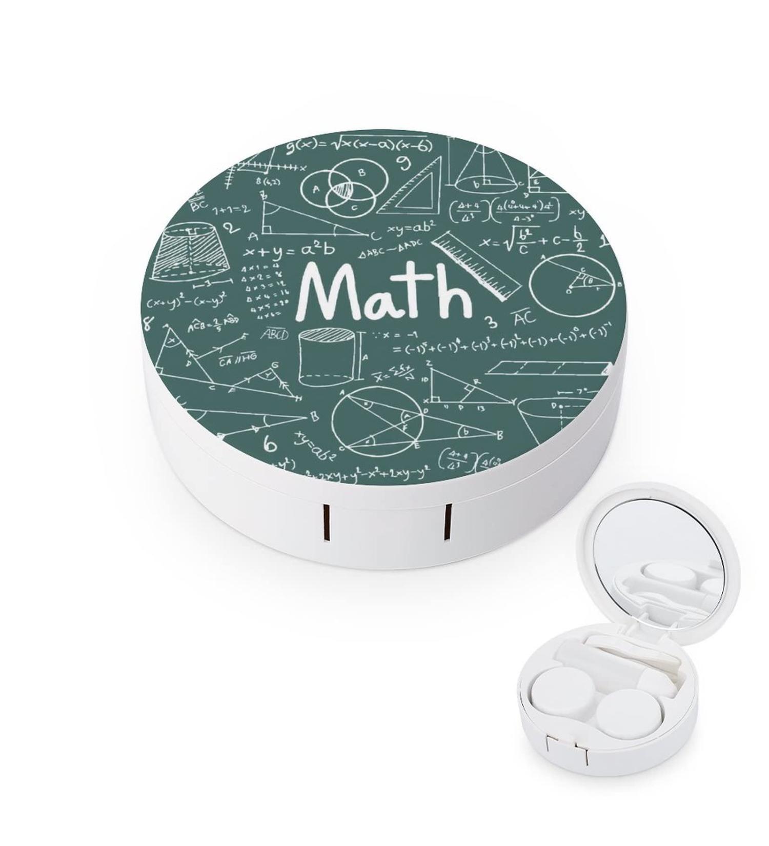 Math Formula Doodle Round Case For Contact Lens Kit Storage Box with Mirror Printed - Buy Online on GoSupps.com