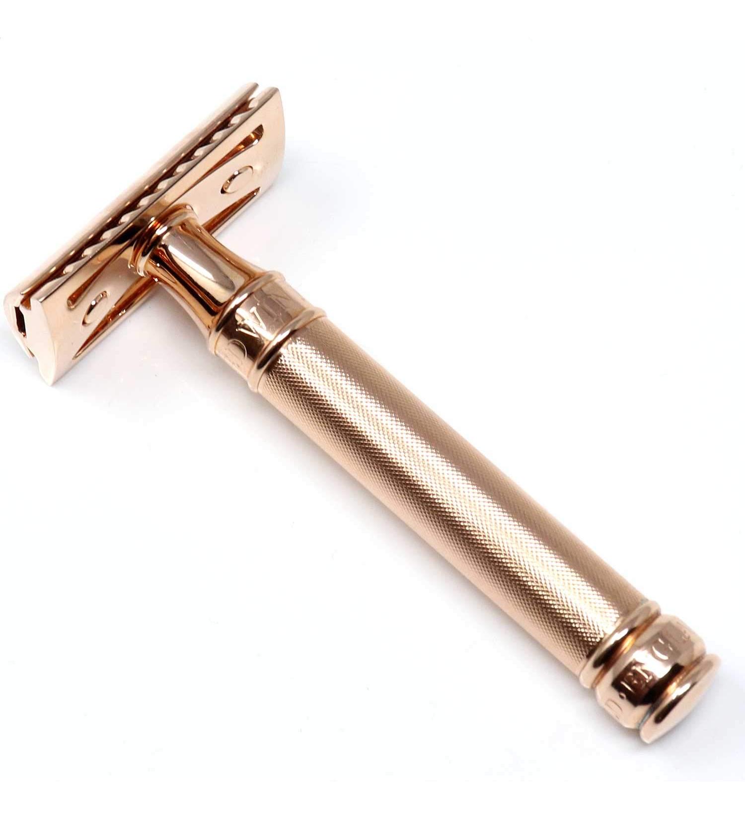 Premium Rose Gold Double Edge Safety Razor with Barley Effect Handle & Complimentary Feather Blade - International Shipping Available - Buy Online on GoSupps.com