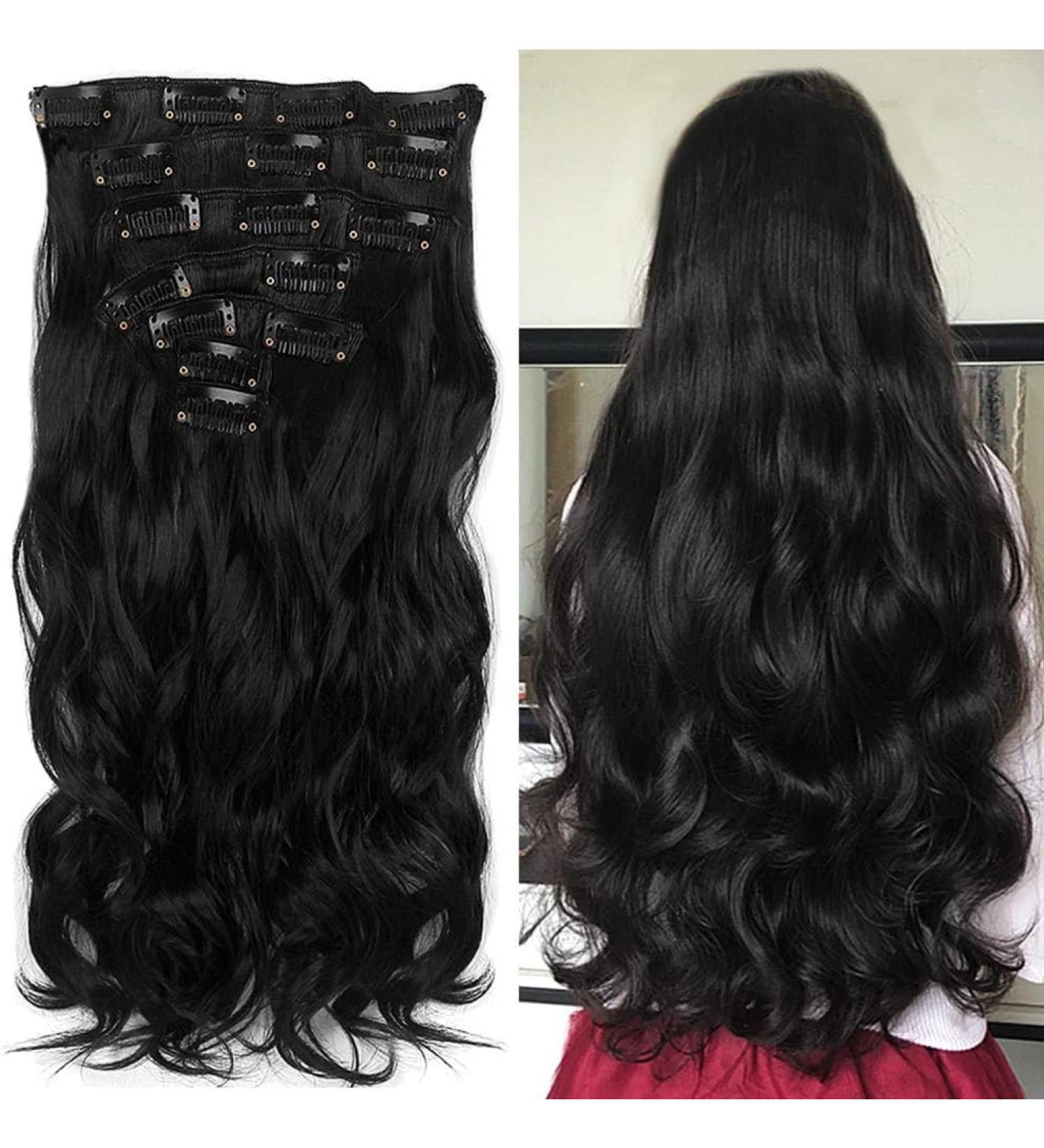 Neverland 22 Ombre Wavy Curly Hair Extensions - Full Head Clip-In 7pcs Natural Black Dip Dye for Effortless Style - Buy Online on GoSupps.com