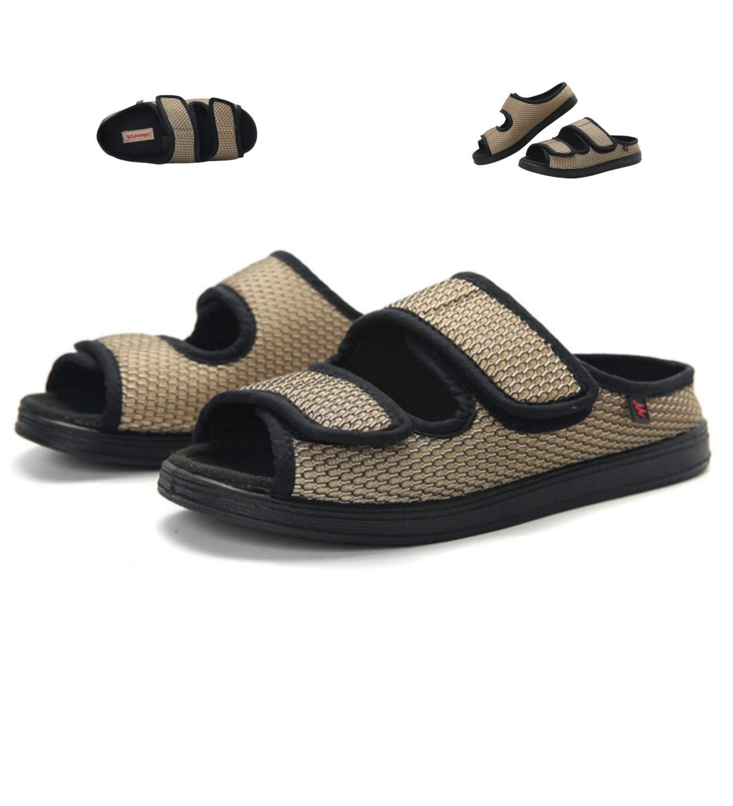 Extra Wide Diabetic Footwear | Unisex Adjustable Shoes for Swollen Feet | Men's Sandals for Arthritis & Plantar Fasciitis | Khaki 8.5 - Buy Online on GoSupps.com
