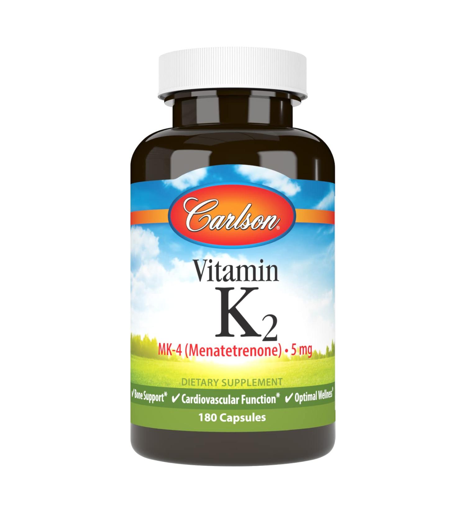 Carlson - Vitamin K2 MK-4 (Menatetrenone) 5 mg Vitamin K Supplement Bone Support K2 Vitamin Soy-Free Vitamin K-2 180 Capsules - Buy Online on GoSupps.com