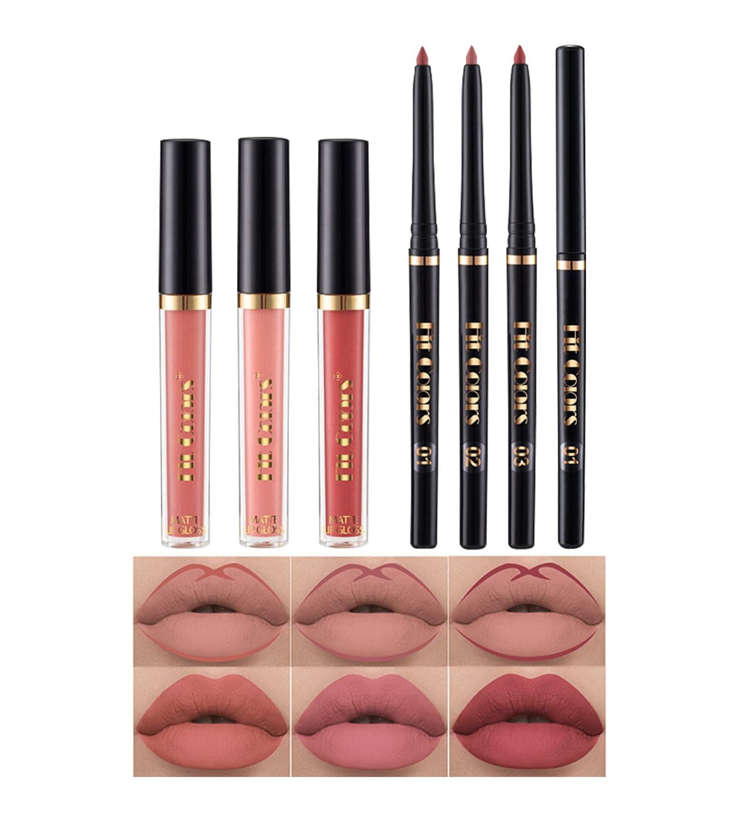 Nude Lip Liner and Lipstick Set for Black Women - 3 Matte Liquid Lipsticks + 3 Matching Lip Liner Pens - Long Lasting Waterproof Formula - One Step Lips Makeup Kit (A) - Buy Online on GoSupps.com