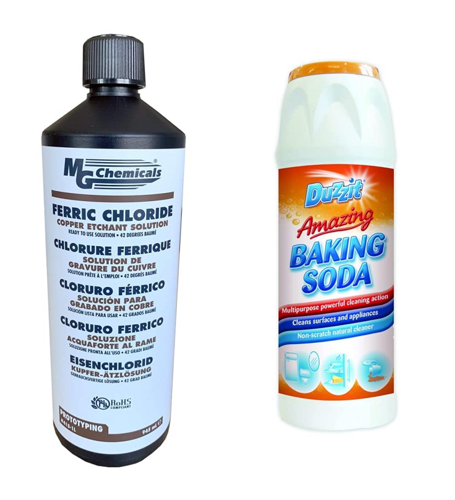 MG Chemicals 415-1L Ferric Chloride 945mL Liquid Bottle & Duzzit Amazing Baking Soda Multi Purpose Household Cleaner 500 g 1 Litre + Multi Purpose hold Cleaner 500g - Buy Online on GoSupps.com