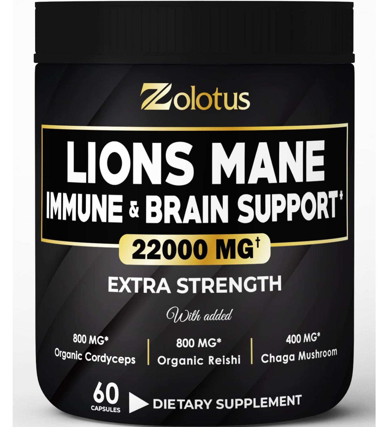 Lions Mane Mushroom Complex Capsules 22000mg with Cordeyceps, Reishi & Elderberry - Focus, Memory & Brain Support - Immune & Energy Supplement - 60 Count - Buy Online on GoSupps.com