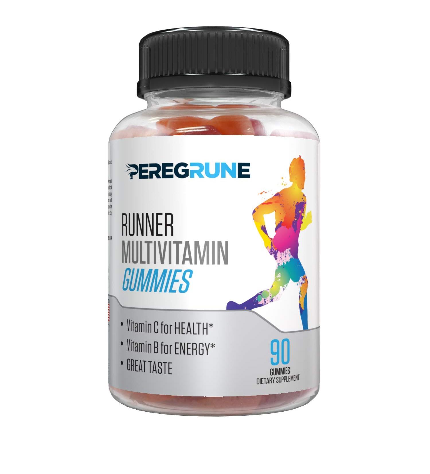 PEREGRUNE Runner Multivitamin Gummy - Fruit Flavored Daily Vitamin for Running | With Vitamins A, C, D, E, and B Complex | 50% Less Sugar | Supports Health Recovery, Endurance, and Energy - Buy Online on GoSupps.com