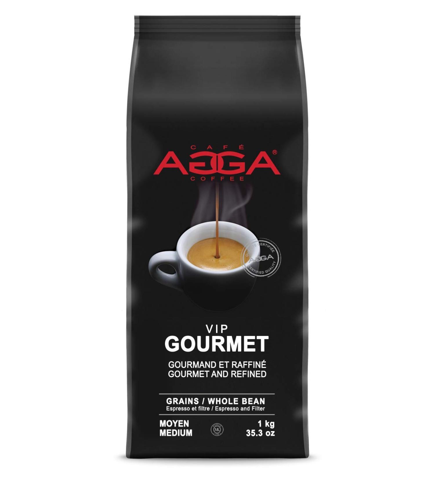 Caf Agga - VIP Gourmet Espresso Bean (Whole) - 100% Arabica Medium Roast Gourmet Coffee - BRCGS & Kosher Certified - 3/6 Intensity Gentle and Sweet Coffee - 1 Kg (2.2 lb) VIP Gourmet 1 kg (Pack of 1) - Buy Online on GoSupps.com