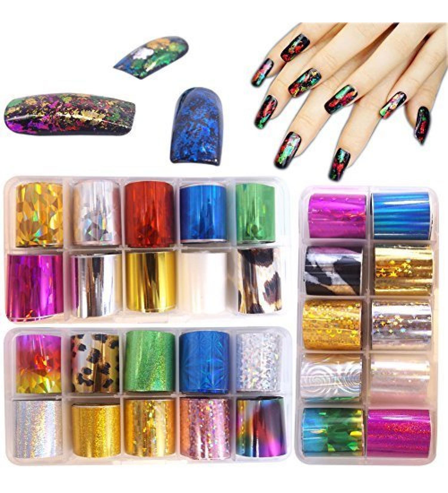 Warm Girl 3 Box Starry Sky Stars Nail Art Stickers Tips Wraps Foil Transfer Adhesive Glitters Acrylic DIY Decoration Tips - Buy Online on GoSupps.com
