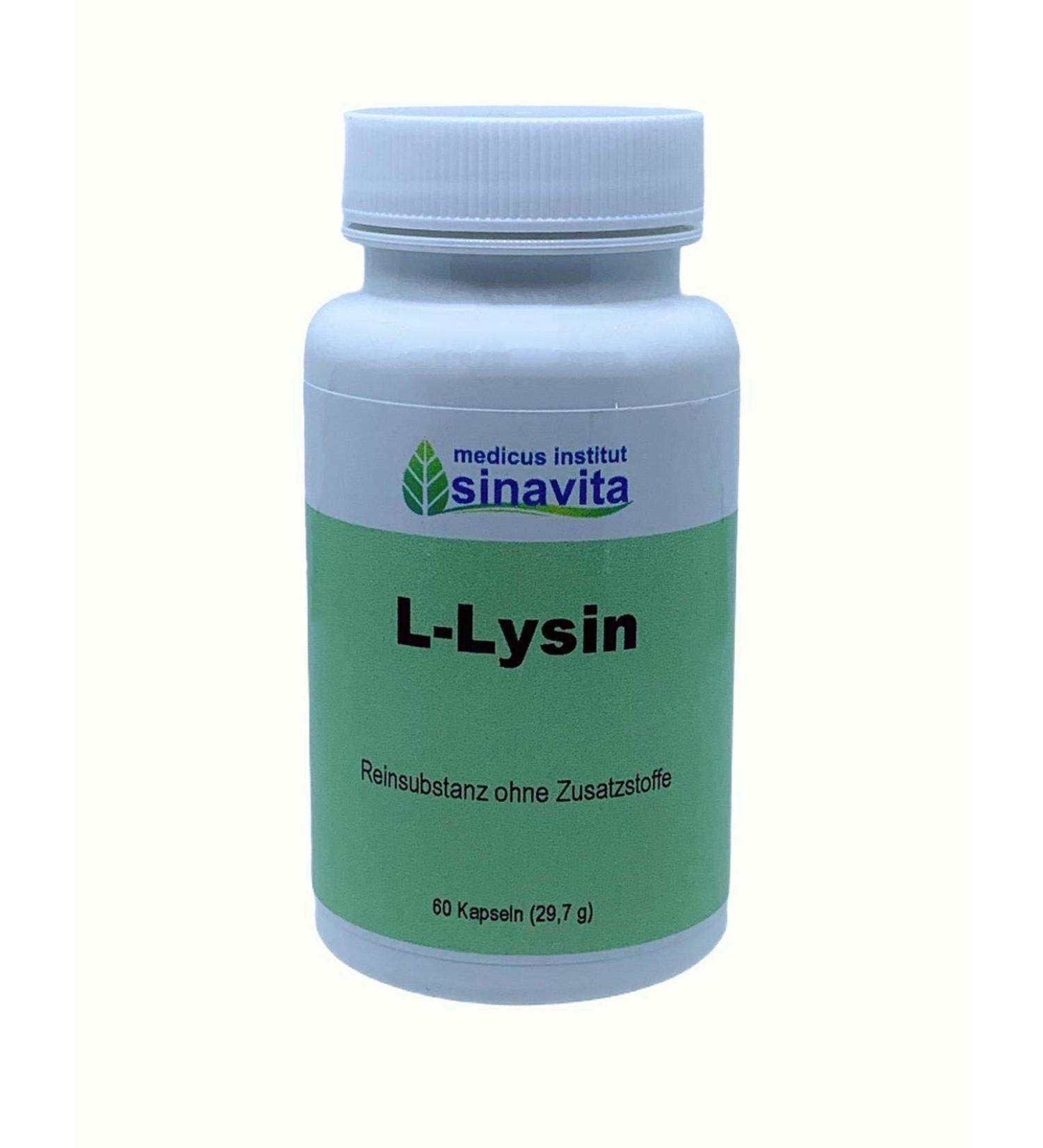 L-Lysine 60 capsules 400 mg. pure substance without additives vegetarian capsule shell German production