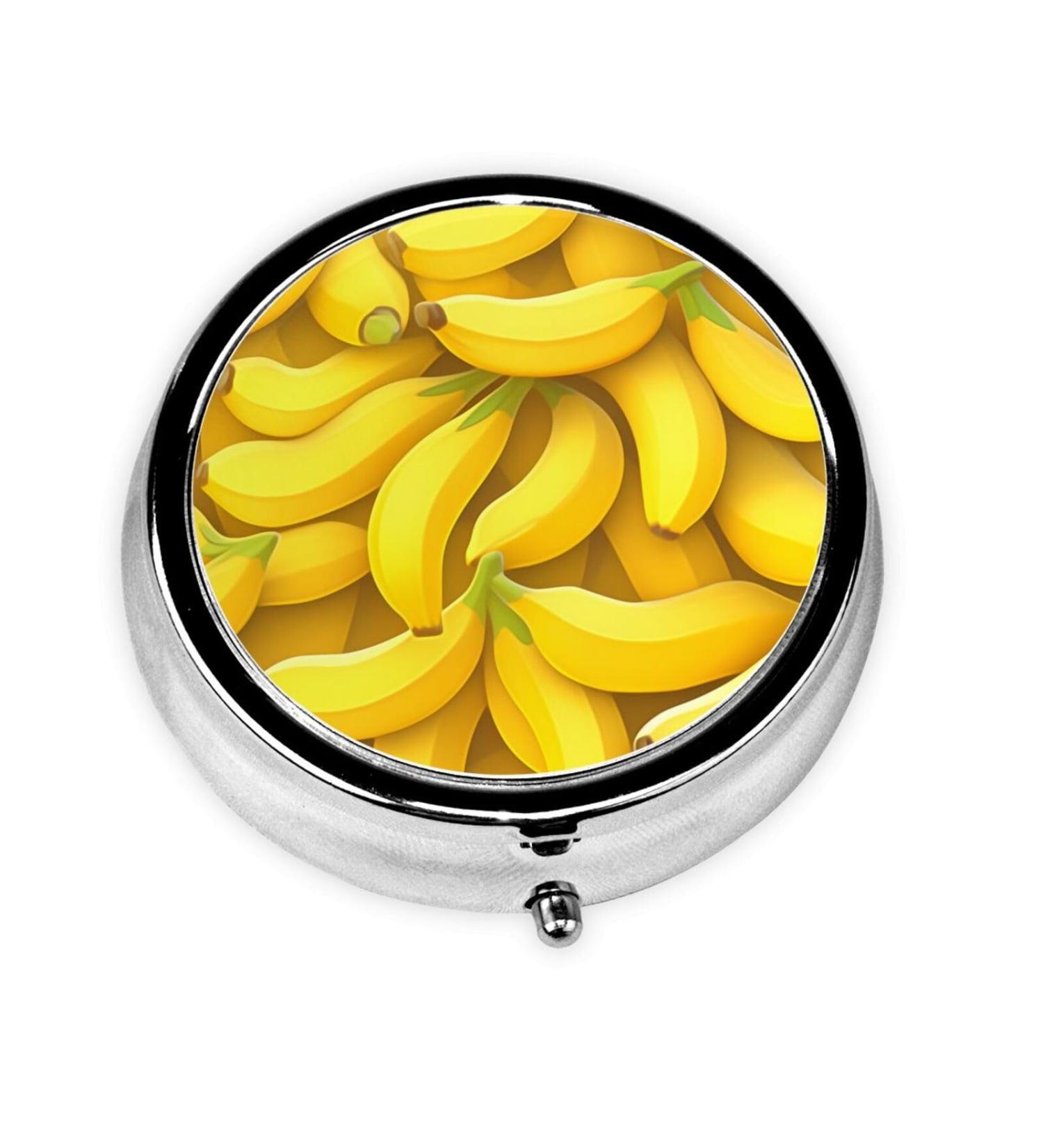 Buy Yellow Banana Portable Metal Pill Box - Round Mini 3-Compartment Design for Small Pills - Travel-Friendly Hinged Fastening - International Shipping Available - Buy Online on GoSupps.com