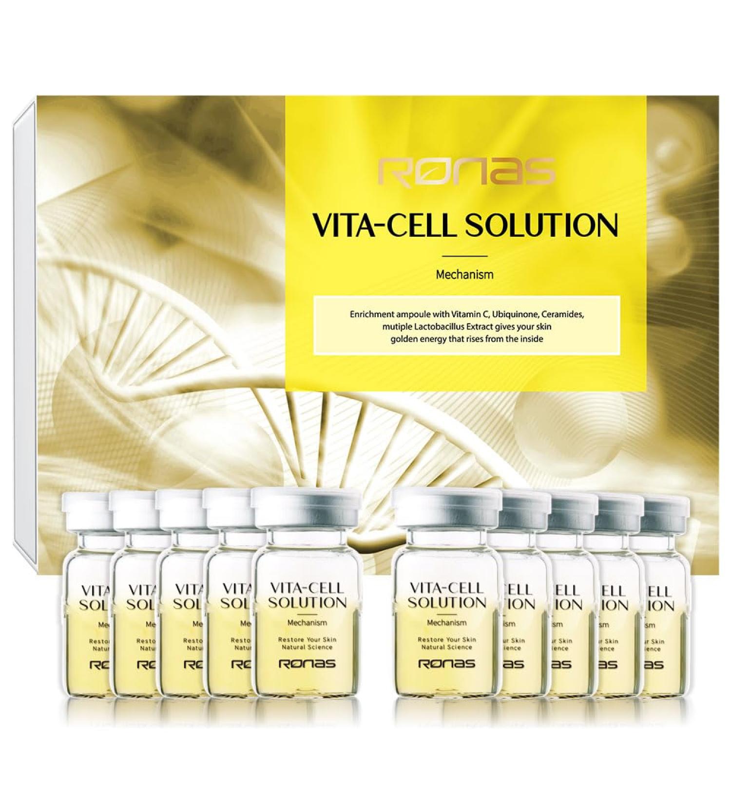 Ronas VITA Cell Solution Anti-Aging Serum with Hyaluronic Acid & Vitamin C | Hydrating Face & Neck Treatment for Dark Spots & Fine Lines - 10 Vials (0.16oz - Buy Online on GoSupps.com