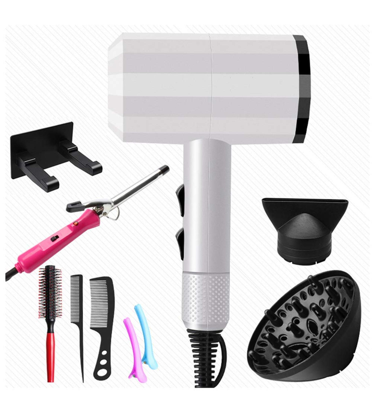 2000W Hair Dryer Set Professional Hair Dryer Travel Hairdryer Curling Wand with 9 Pieces of Accessories 2 Speed 3 Heat Negative Ions Overheat Protection Salon Tools Household for Salon Home White - Buy Online on GoSupps.com