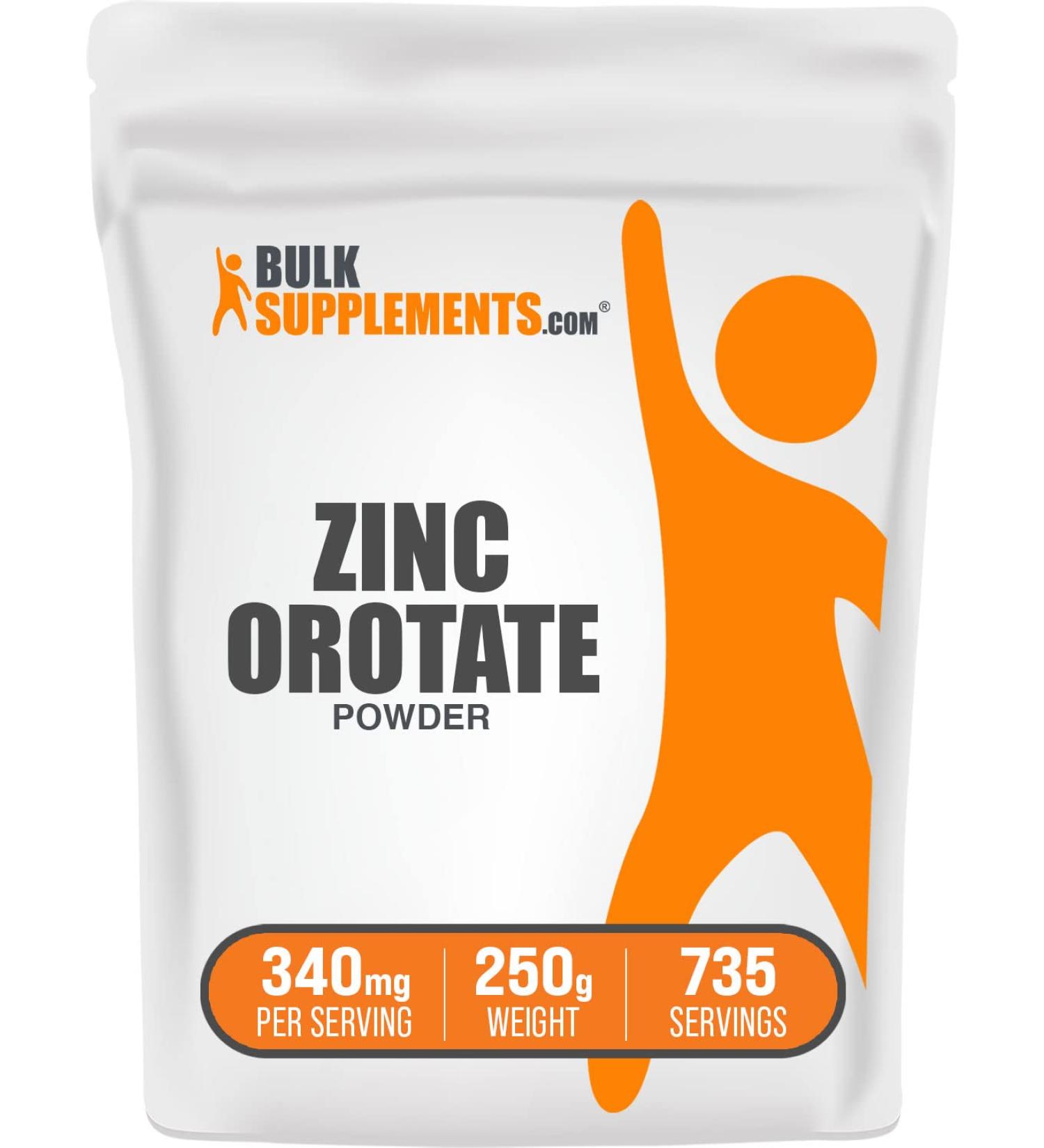 Zinc Orotate Powder 50mg - Pure Zinc Mineral Supplement for Immune Support - 250g (8.8 oz) - BulkSupplements.com - Buy Online on GoSupps.com