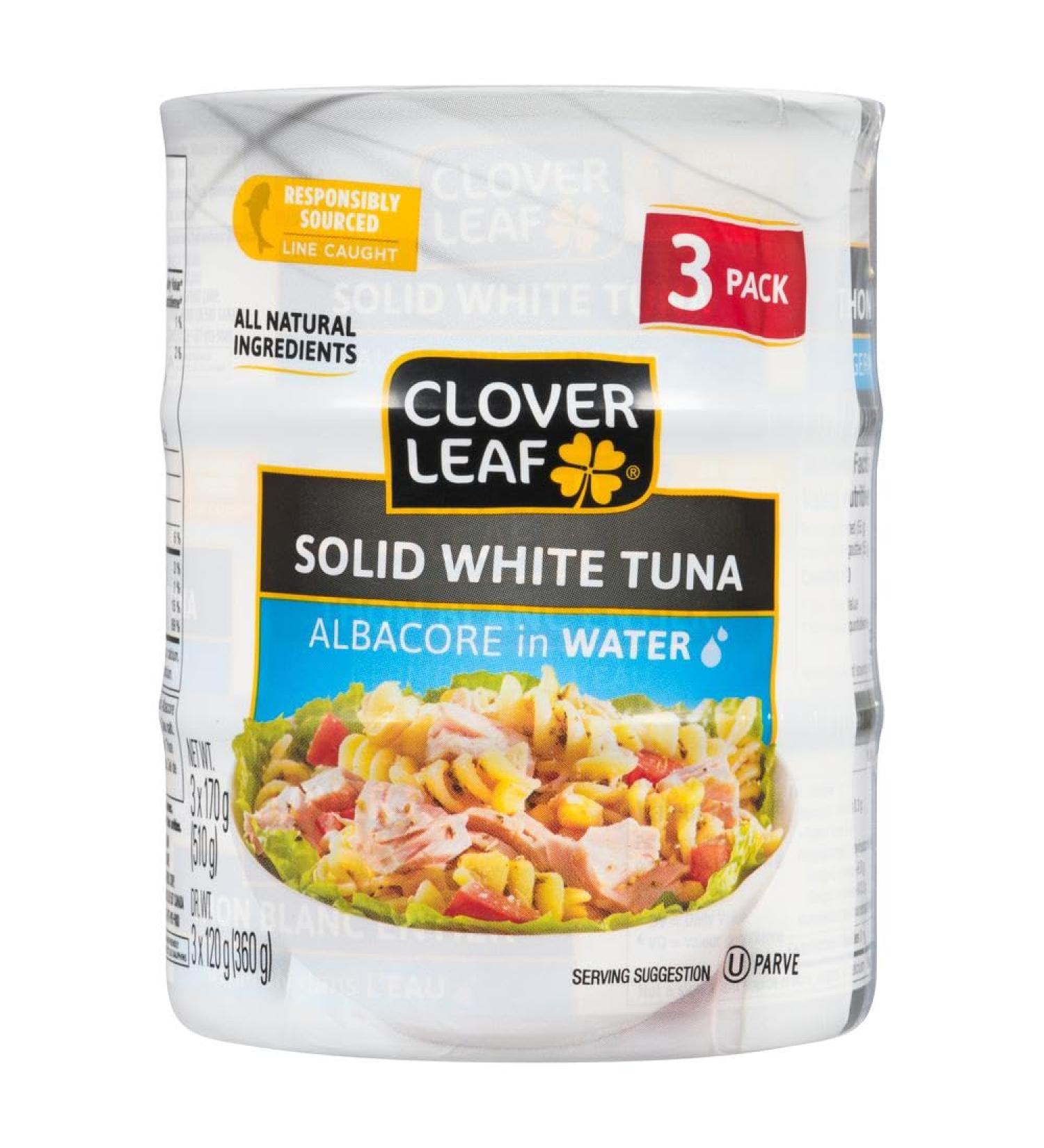 Clover Leaf Solid White Albacore Tuna in Water - 170g 3 Count - Canned Tuna - High In Protein - 14g Of Protein Per 55g Serving Drained - 100% Wild-Caught And Traceable Tuna - Trace My Catch Fish - Buy Online on GoSupps.com