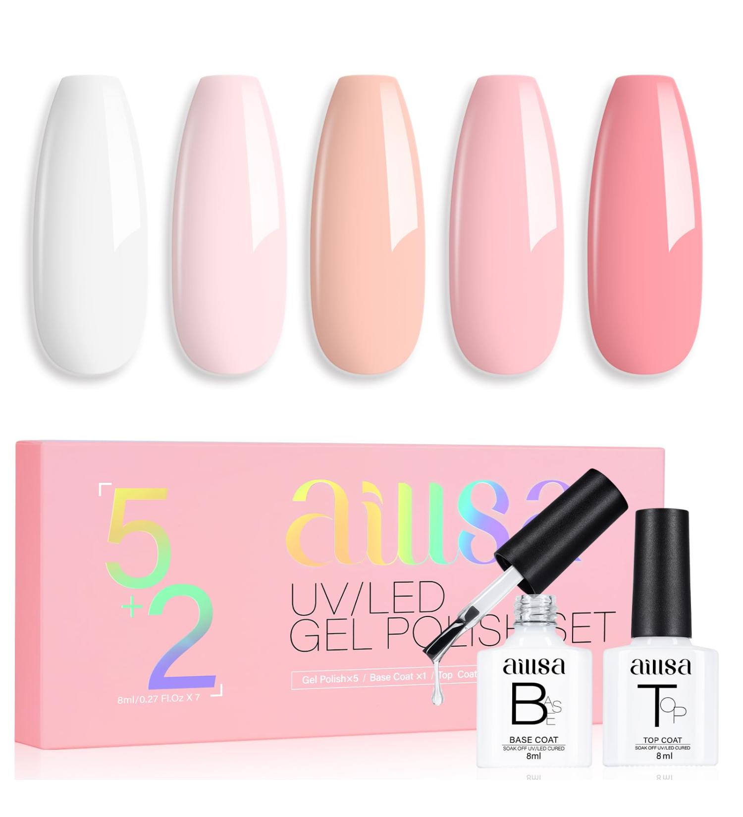 AILLSA Pink Gel Nail Polish Set French Manicure White Pink Nude Gel Polish with Base and Top Coat Light Baby Pink Colors Nail Polish Gel Neutral Soak Off U V Gel Starter Kit Gifts Nail Art Salon DIY A4-white Pink - Buy Online on GoSupps.com