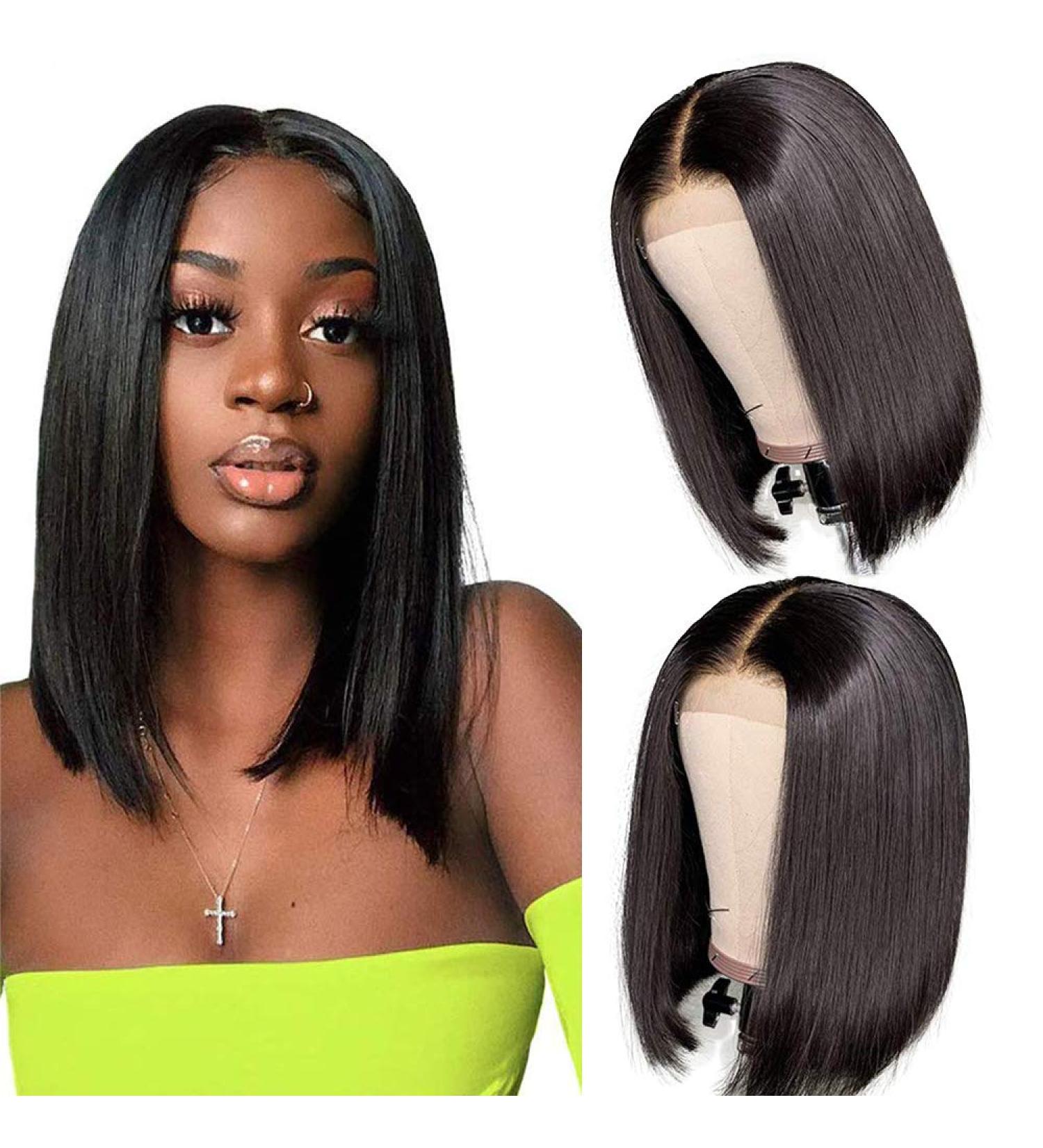 12 Inch Short Bob Brazilian Virgin Human Hair Wig | HD Transparent Lace Closure | Pre-Plucked with Baby Hair | 150% Density | Natural Black for Black Women - Buy Online on GoSupps.com