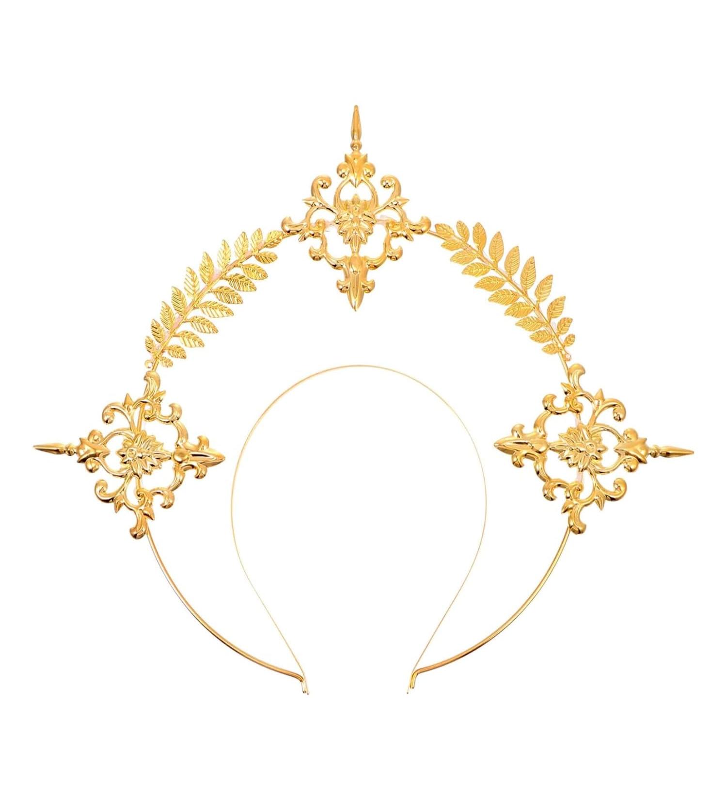 Miaija Halo Goddess Crown Headband Halloween Costume Headpiece with Leaves Jewelry Glittering Gold Hair Accessories for Women Girls Wedding Party - Buy Online on GoSupps.com