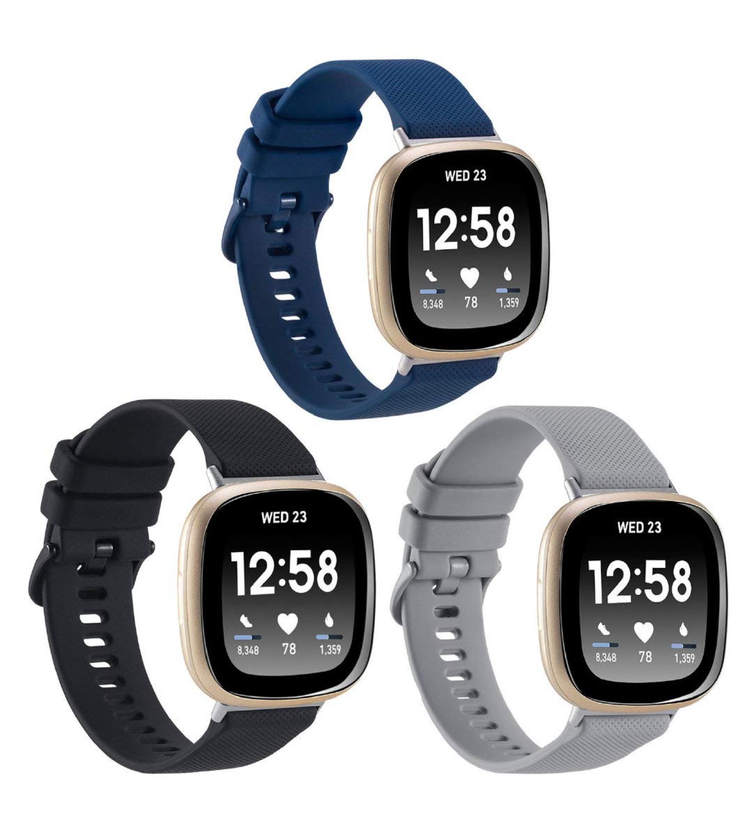 3-Pack Sport Bands Compatible with Fitbit Sense/Sense 2/Versa 3/Versa 4  Classic Soft Silicone Replacement Wristband Strap Accessories for Women Men(Black/Midnight Blue/Gray) - Buy Online on GoSupps.com