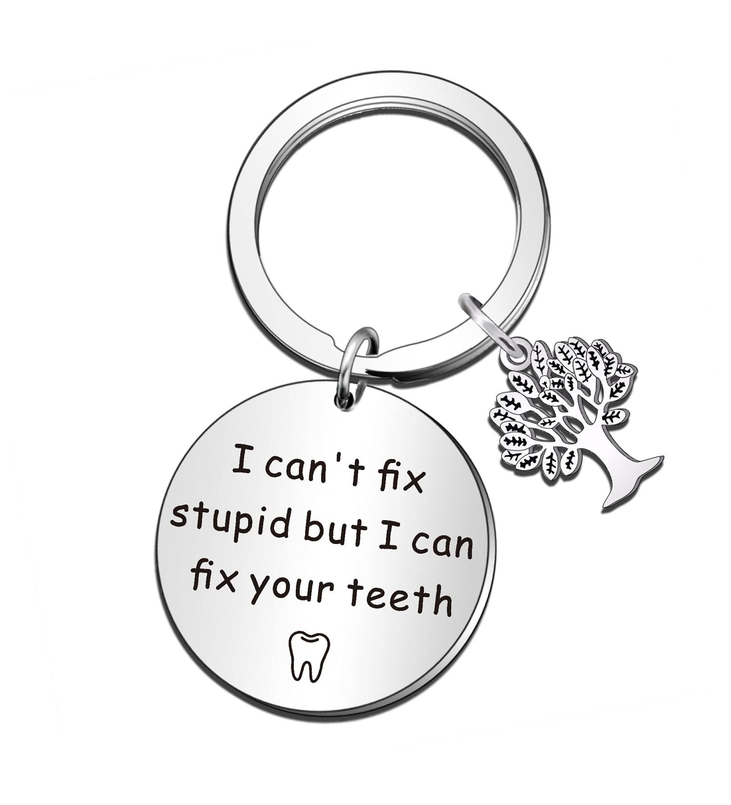 QMVMV Funny dentist key pendant dental hygienist gifts for women and men "i can't fix blends but i can fix your tea gift retirement birthday gifts for dentists