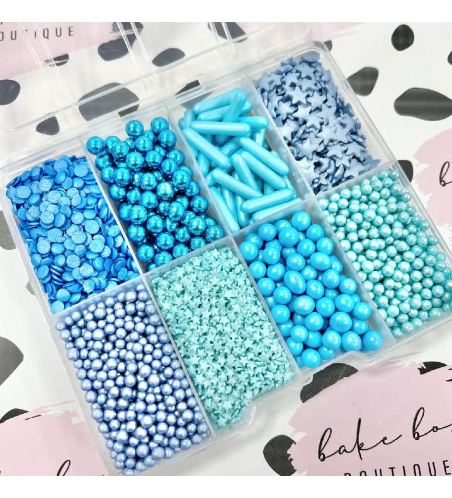 Sprinkle box blue metallic dark blue stars rods pearls Sprinkles for cupcake cookies cake toppers pearls chocolate balls 100s and 1000s birthday decoration topper sprinkle mix blend BLUE SPRINKLE BOX