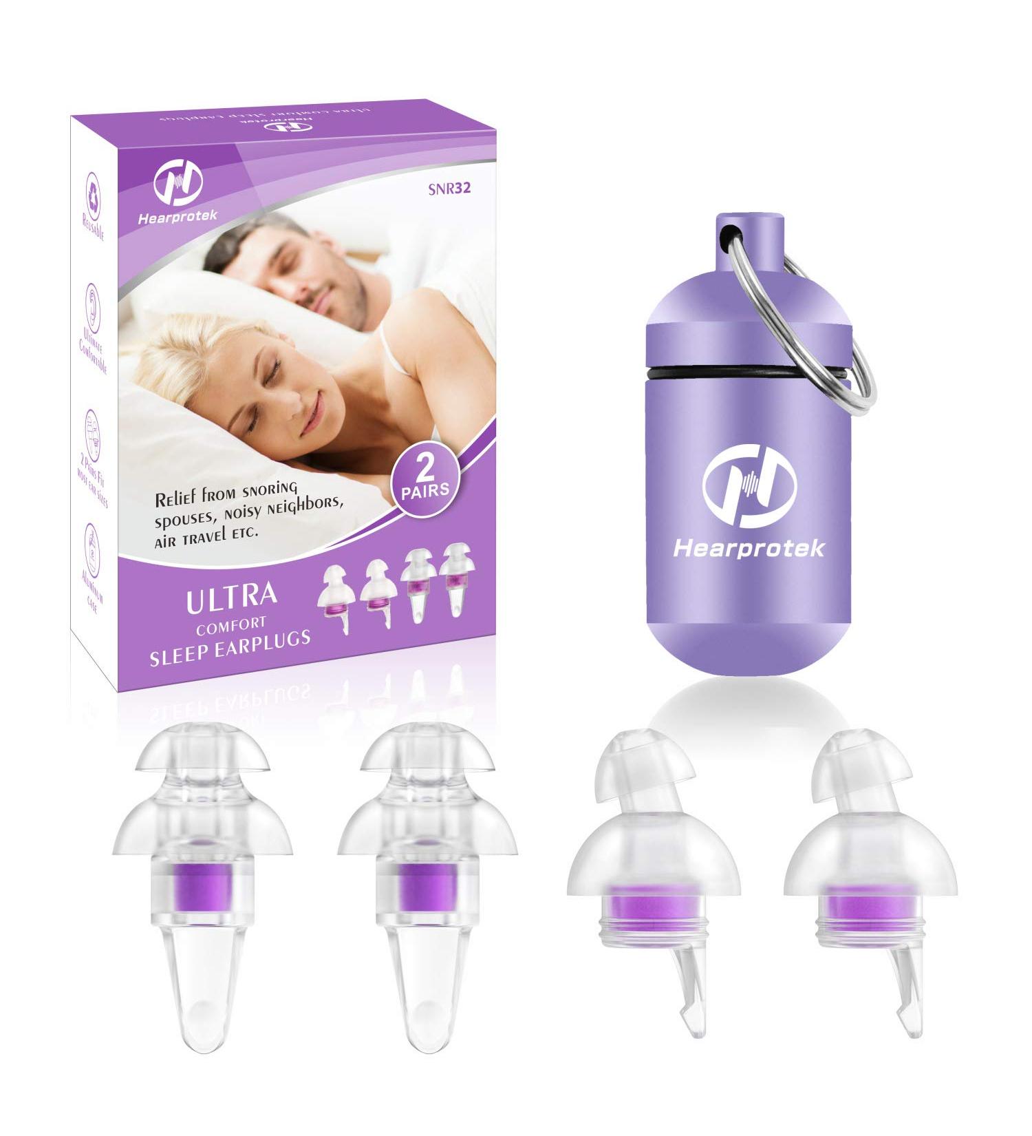 Heartrotek Earplugs for Sleep - 2 Pairs (32DB) Noise Reduction for Side Sleepers Snoring Travel Work Safety & Construction - Purple - Buy Online on GoSupps.com