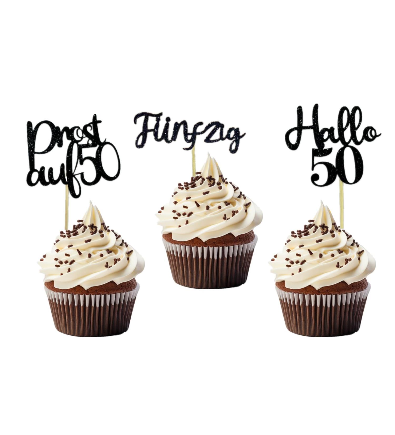 LOINFE Birthday Cupcake Toppers Pack of 24 Cake Toppers Birthday Happy Birthday 50 Years Cake Decoration Cake Decoration for Party Decoration Cake Decorations (Black) - Buy Online on GoSupps.com