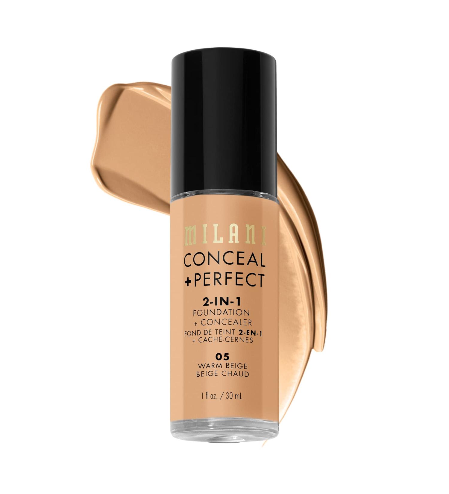 Milani Conceal + Perfect 2-in-1 Foundation + Concealer - Warm Beige (1 Fl. Oz.) Cruelty-Free Liquid Foundation - Cover Under-Eye Circles  Blemishes & Skin Discoloration for a Flawless Complexion 05-Warm Beige - Buy Online on GoSupps.com