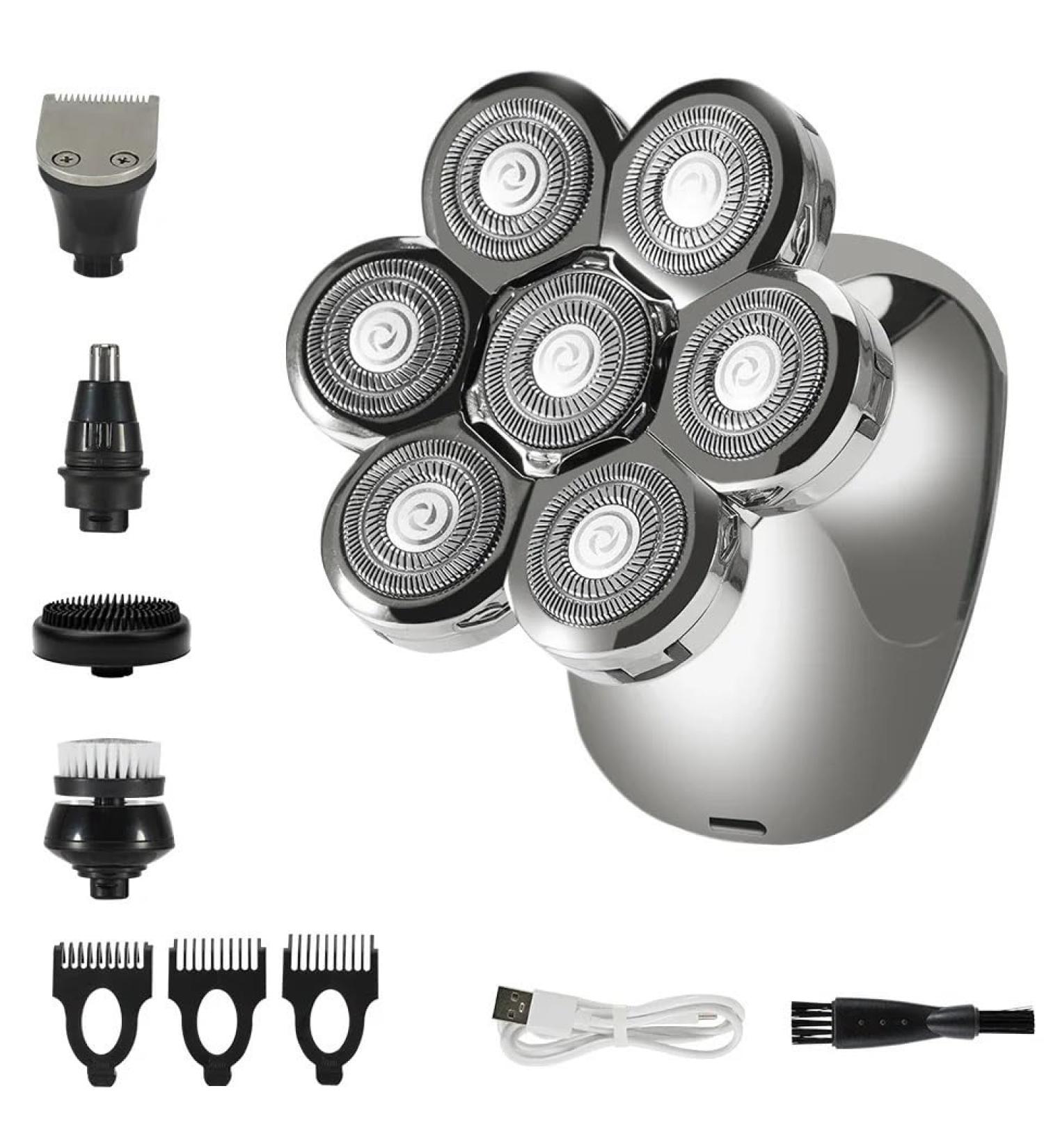 5 in 1 7D Electric Head Shaver for Bald Men - Waterproof Cordless Grooming Kit with LCD - Rechargeable Electric Head Shavers - Buy Online on GoSupps.com