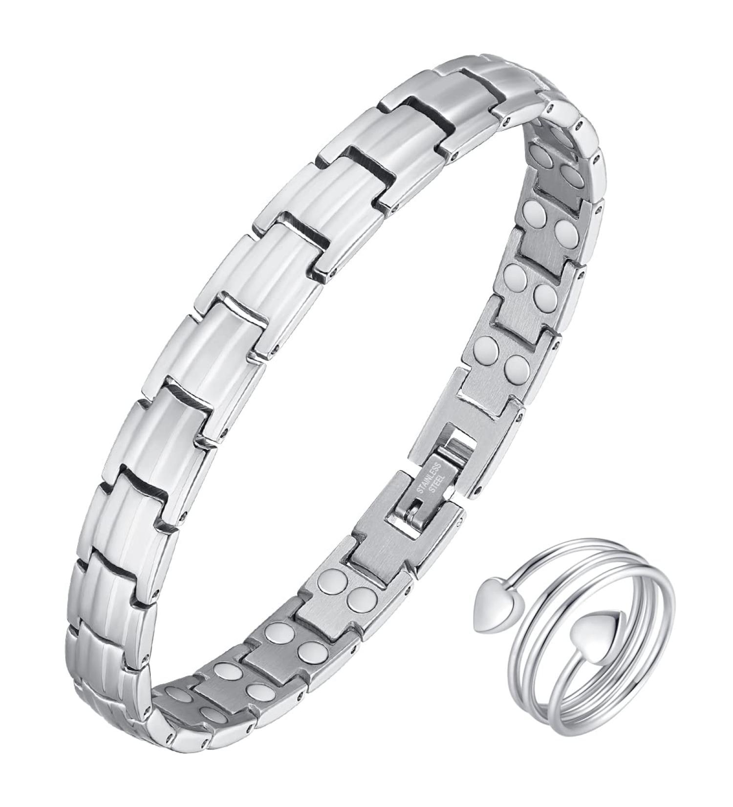 Vicmag Lymphatic Drainage Magnetic Bracelets for Women | Adjustable Titanium Steel Double Rows Brazaletes | Removal Tool & Gift Box Included - Silver - Buy Online on GoSupps.com