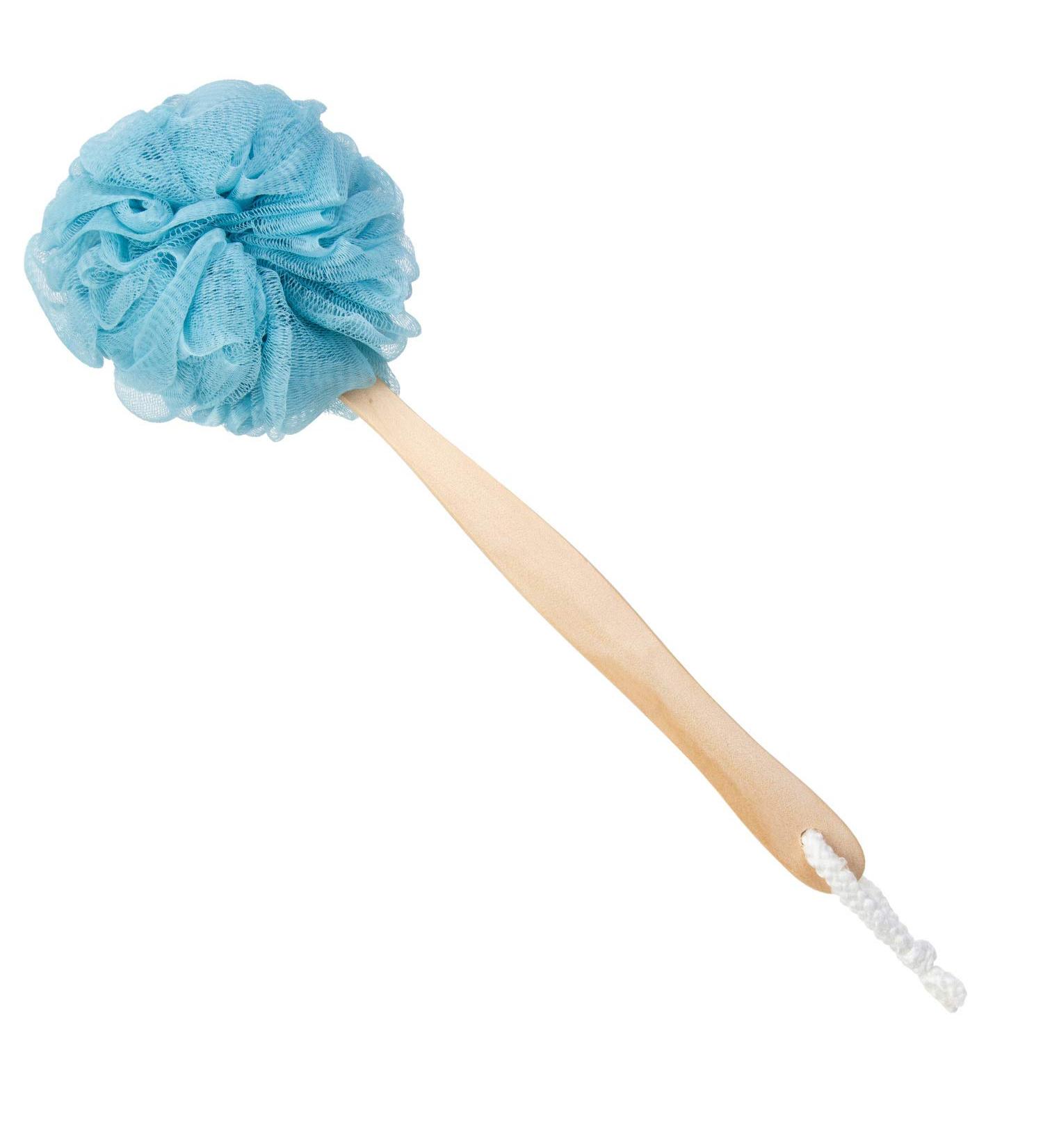 Arswin Loofah Back Scrubber - Wooden Handle Bath Sponge, Soft Nylon Mesh Back Cleaner for Women & Kids - Blue - Buy Online on GoSupps.com