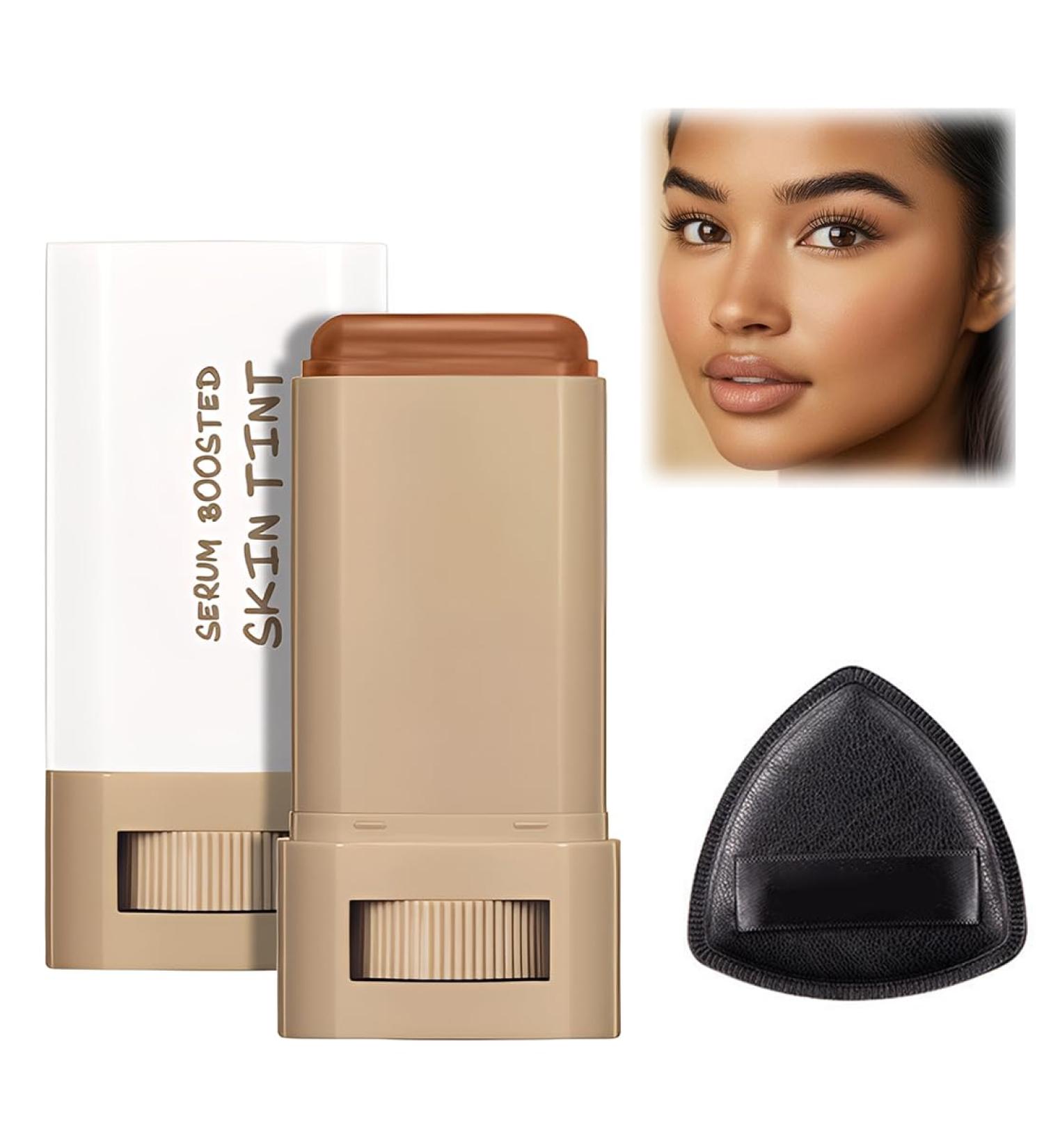 1 Pi ce B ton de fond de teint avec 1 houppette noire triangulaire s rum boosted Skin Tint Balm - Fond de teint hydratant solide - Buy Online on GoSupps.com