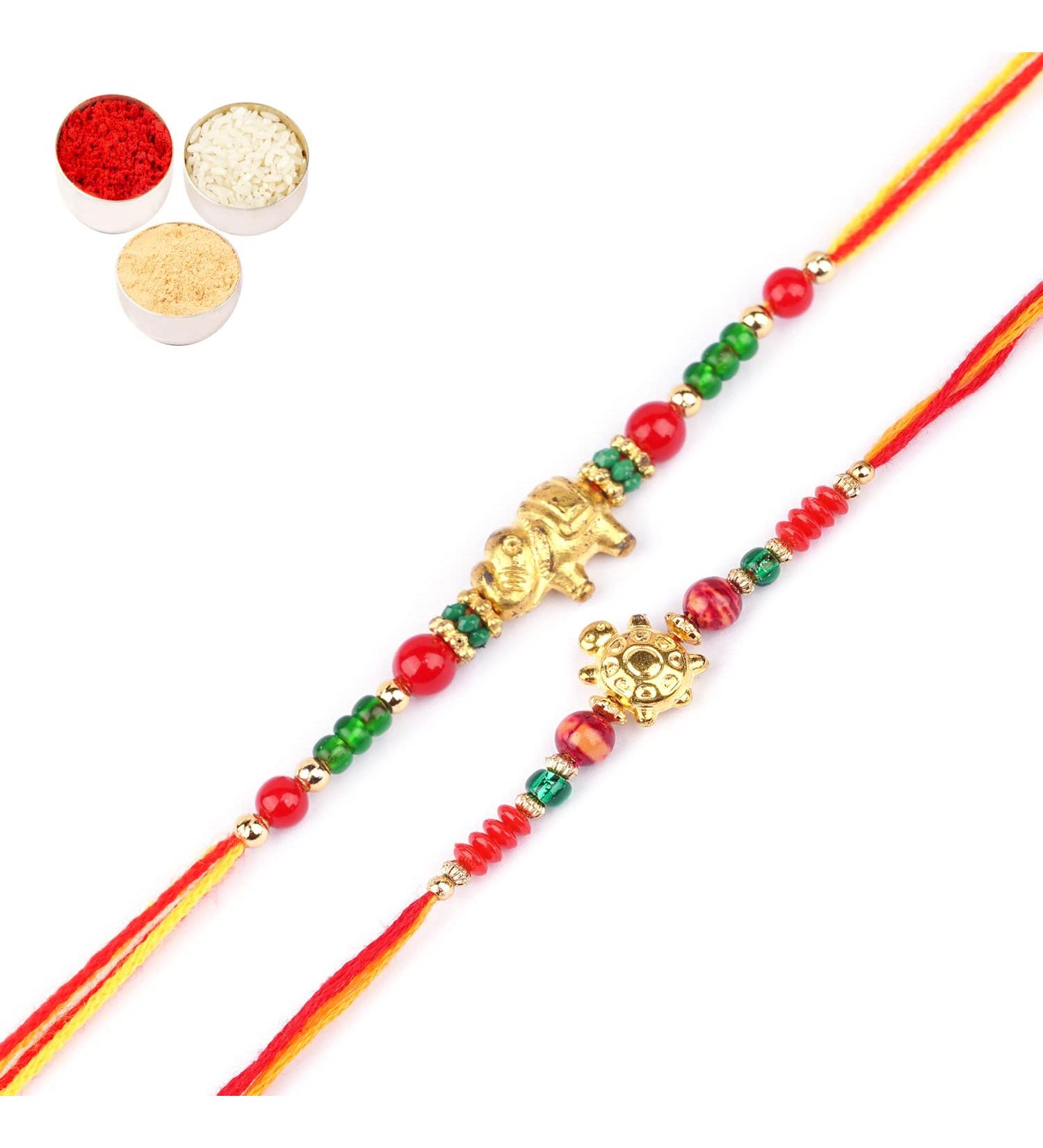 Ghasitaram Gifts Rakhi for Brother Rakhis Online - Set of 2-6043 and 6059 Rakhi Threads - Buy Online on GoSupps.com