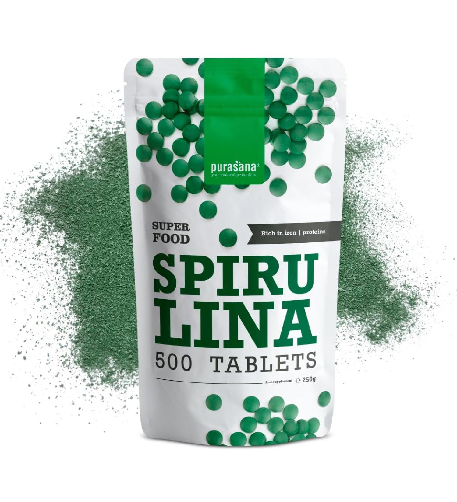 Purasana Spirulina BIO 500 Tablets High in Protein Iron Antioxidants. Natural Satiety Detox. Organic Vegan Protein. Phycocyanin. Increases Energy Reduces Fatigue. - Buy Online on GoSupps.com