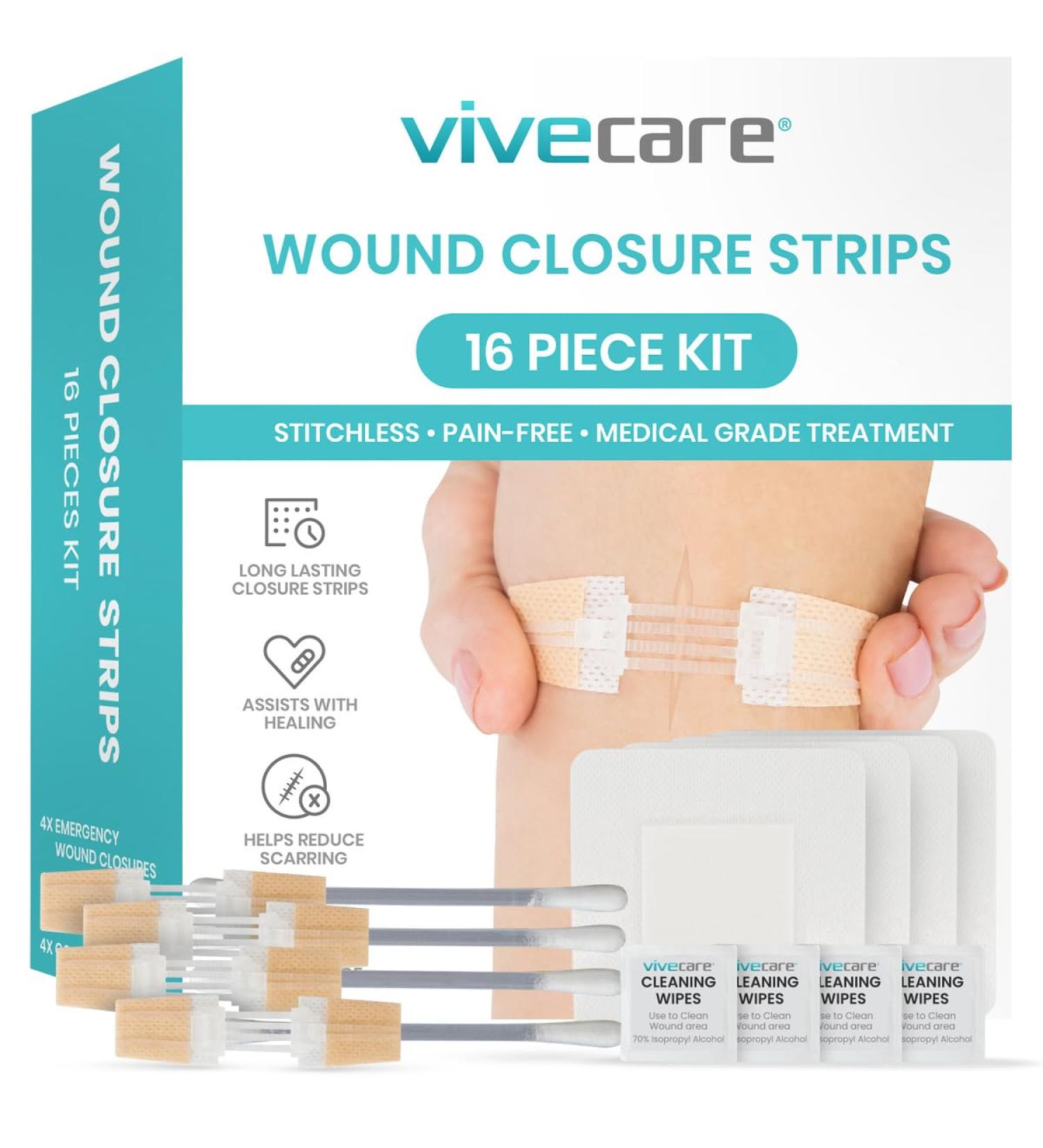 Buy ViveCare Emergency Wound Closure Device Kit 4 Pcs Adhesive Zip Stitch Sutures & Sterile Bandaids for Outdoors | Laceration Closure Without Stitches - Buy Online on GoSupps.com