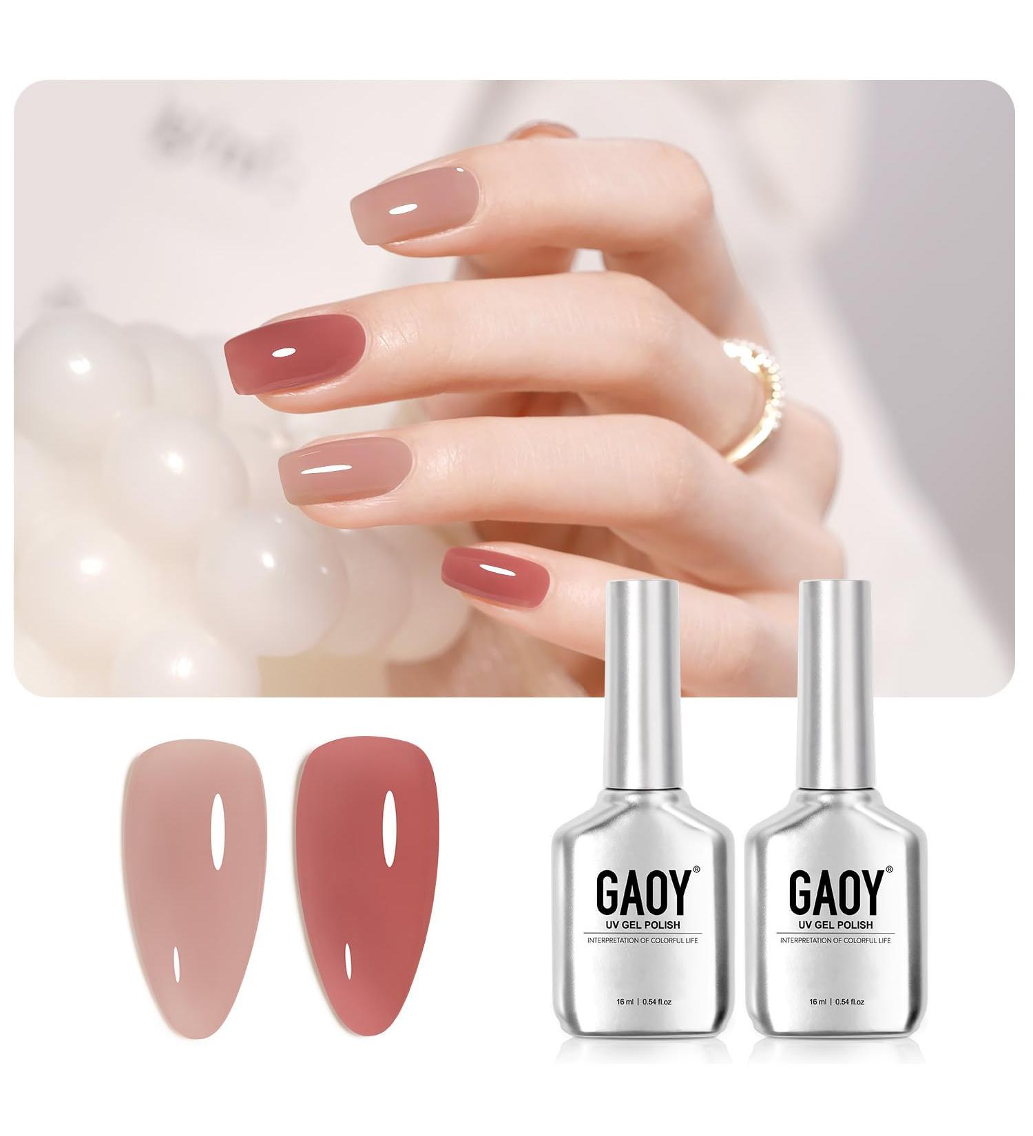 GAOY Jelly Gel Nail Polish Set - 2 Colors (Pink Nude Maroon Plum) | 16ml Sheer Soak Off UV Gel for Sweet Berry Nails - International Shipping Available - Buy Online on GoSupps.com