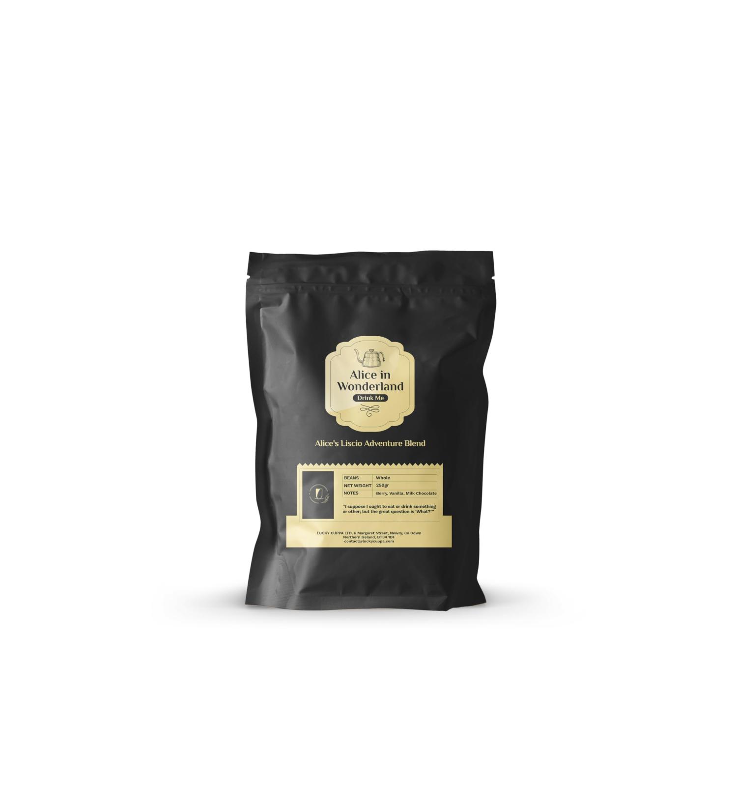 Lucky Cuppa's "Drink Me Potion" Alice's Liscio Adventure Blend - Medium Roast Arabica Coffee Beans - Quality Whole Coffee Beans - Alice in Wonderland Gifts for Men - 250g - Buy Online on GoSupps.com
