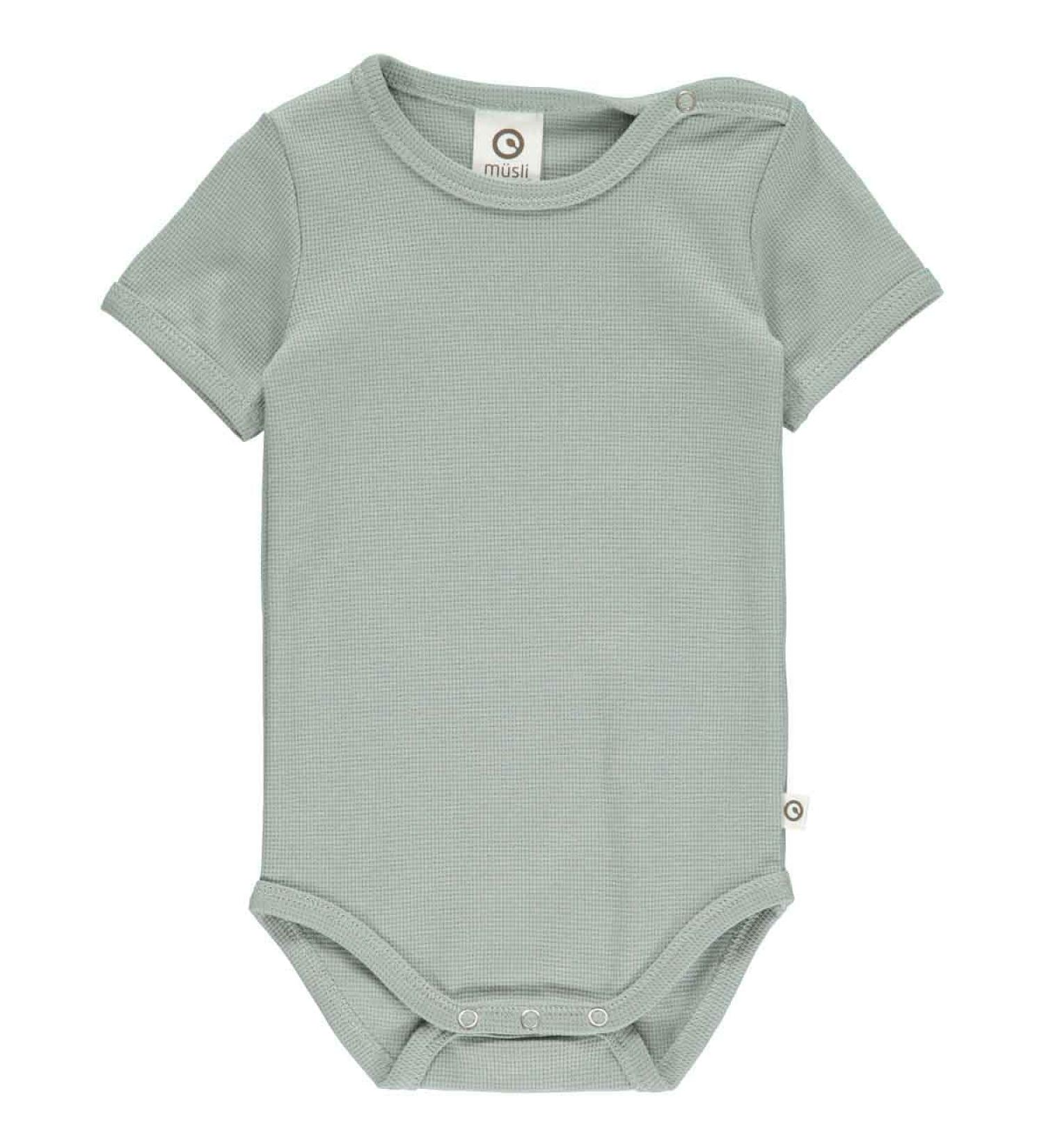 Msli by Green Cotton Baby Boys Waffle S/S Body Base Layer 74 Spa Green