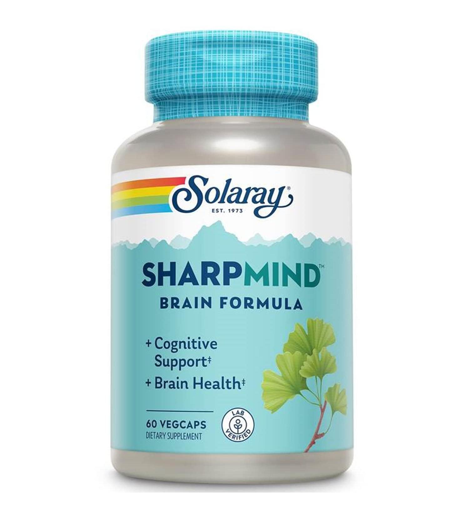 Solaray SharpMind Cognitive Support Formula with Ginkgo Leaf, L-Dopa, Huperzine A & More | 60 VegCaps for Brain Health, Mood & Memory Support - Buy Online on GoSupps.com