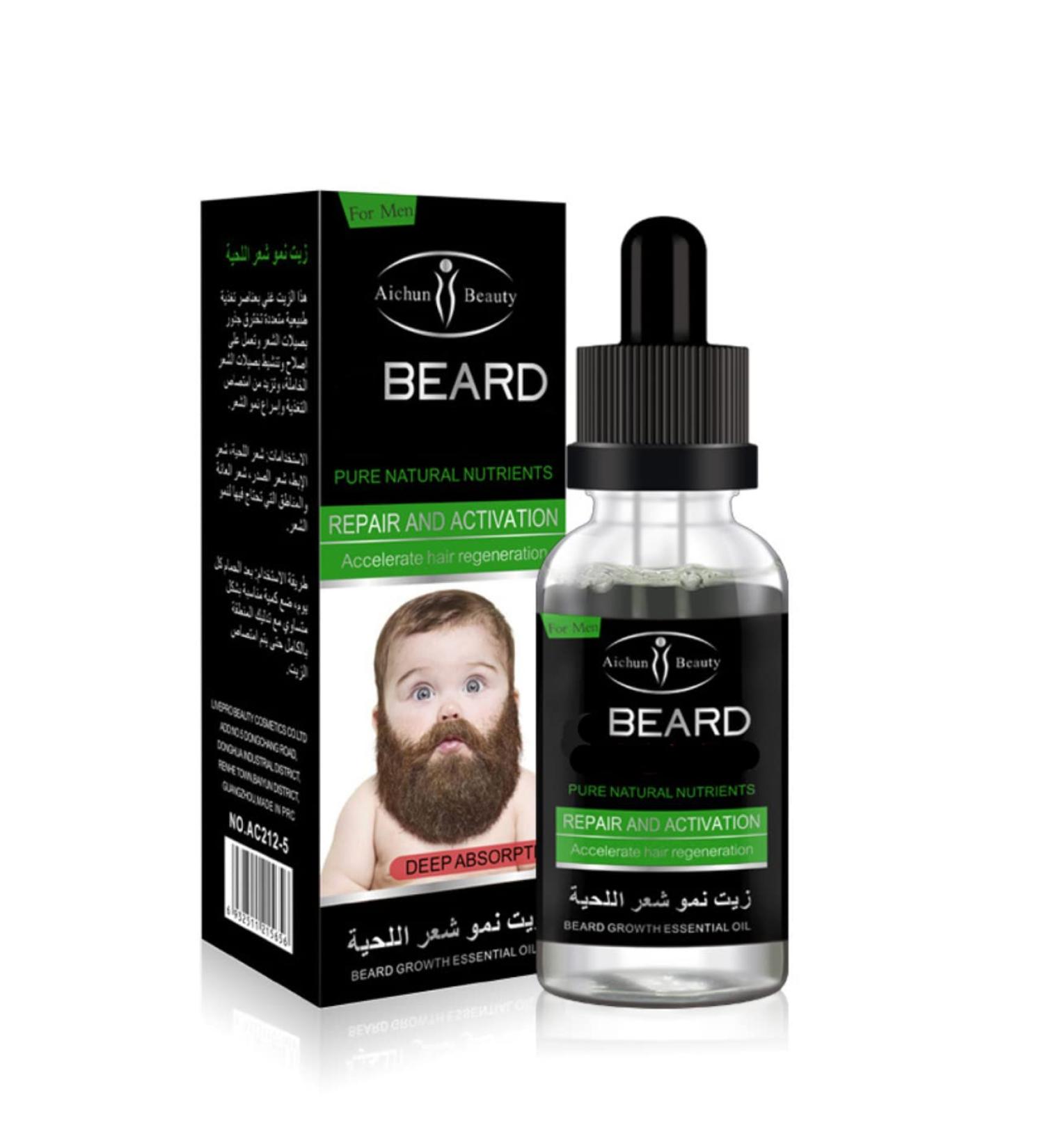 AICHUN BEAUTY Beard Grow Oil - Facial Hair Growth Supplement for Men | Thicker Beard Care & Hair Growth Vitamins 30ml - Buy Online on GoSupps.com