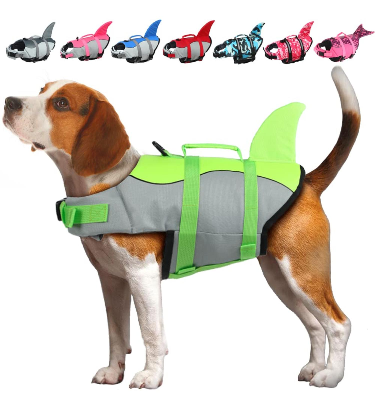 Emust Dog Life Jacket - Adjustable Size for Small Medium & Large Dogs | Water Safety Vest with Rescue Handle for Swimming & Beach - Green - Buy Online on GoSupps.com