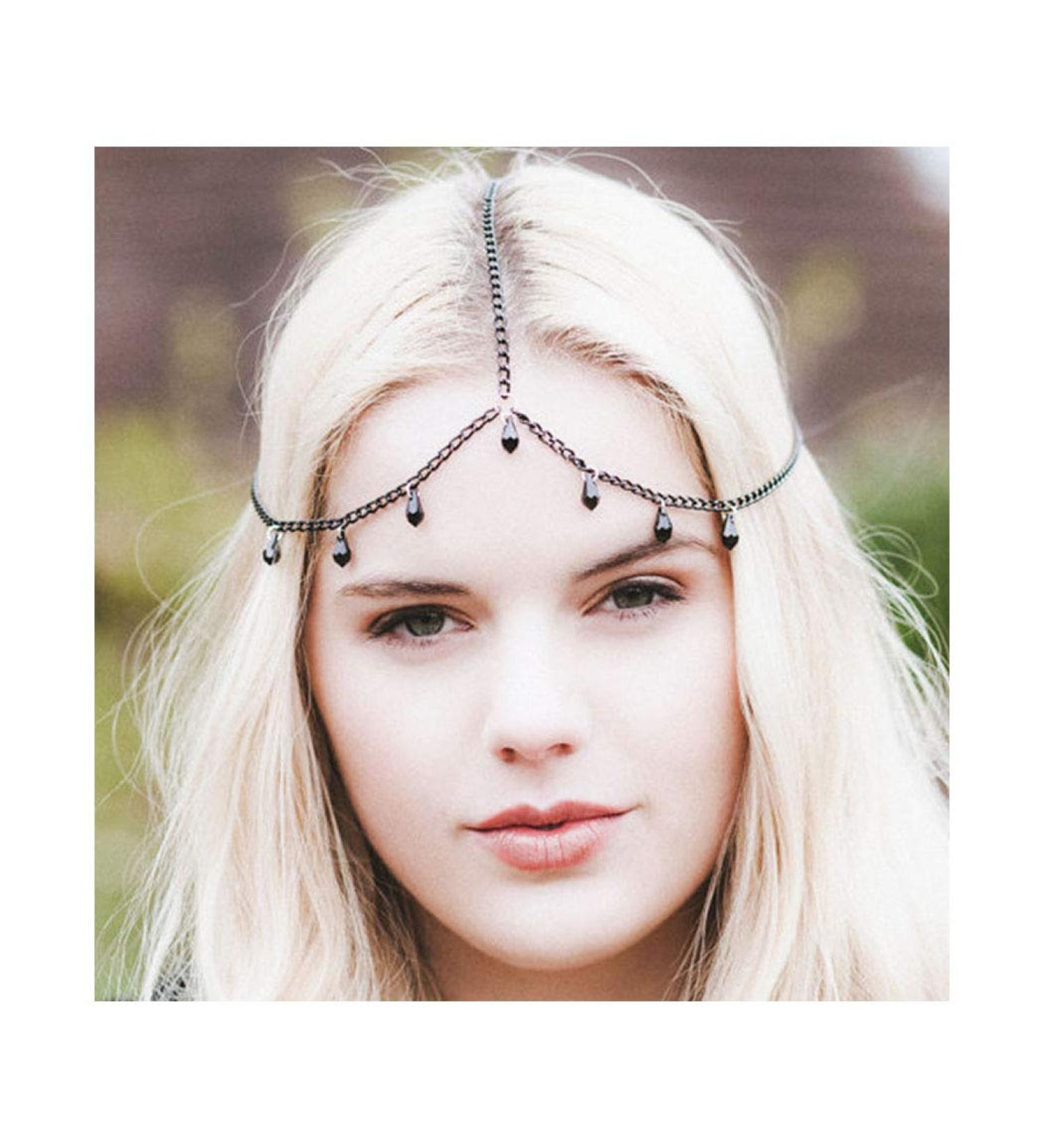 Deladola Boho Crystal Black Rhinestone Head Chain - Festival Hair Jewelry for Women - Buy Online on GoSupps.com