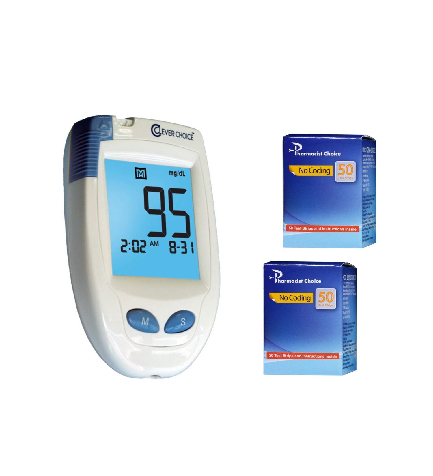 Clever Choice HD Blood Glucose Meter with 100 Test Strips - Pharmacist's Choice | Glucose Monitor Kit - Buy Online on GoSupps.com
