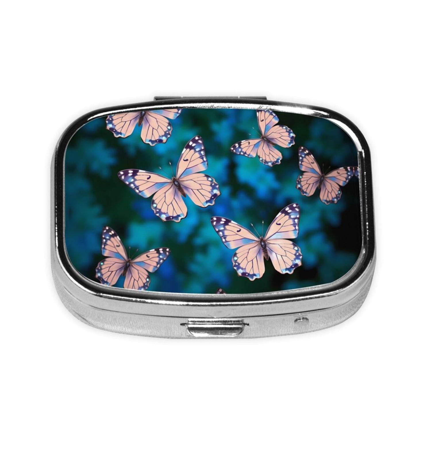 Cute Butterflies Small Pill Case | 2 Compartment Travel Pill Organizer for Purse & Gifts - Buy Online on GoSupps.com