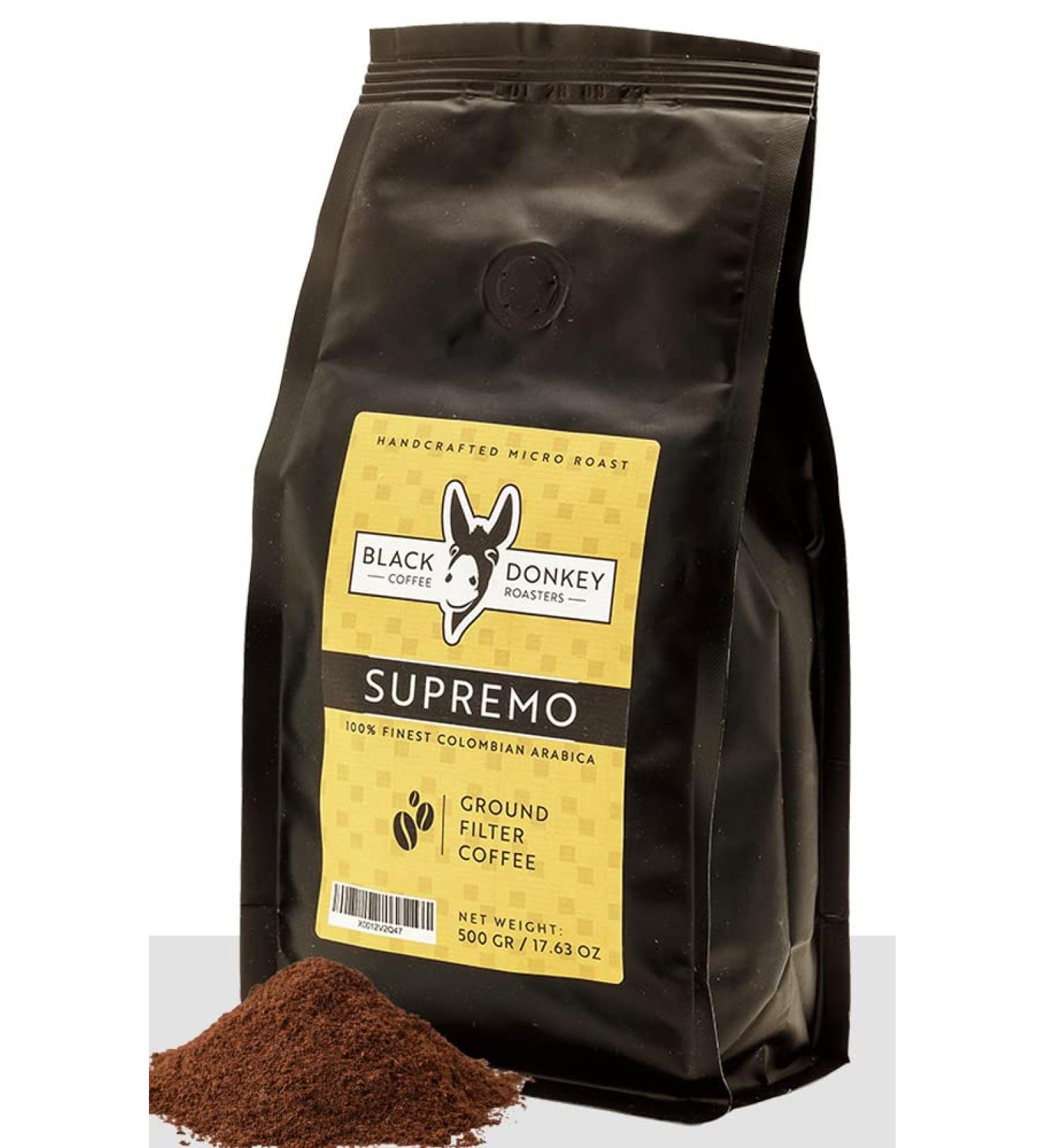 Black Donkey Coffee Roasters 100% Colombian Arabica Ground Coffee - A. Supremo 500g Filter Coffee - Buy Online on GoSupps.com