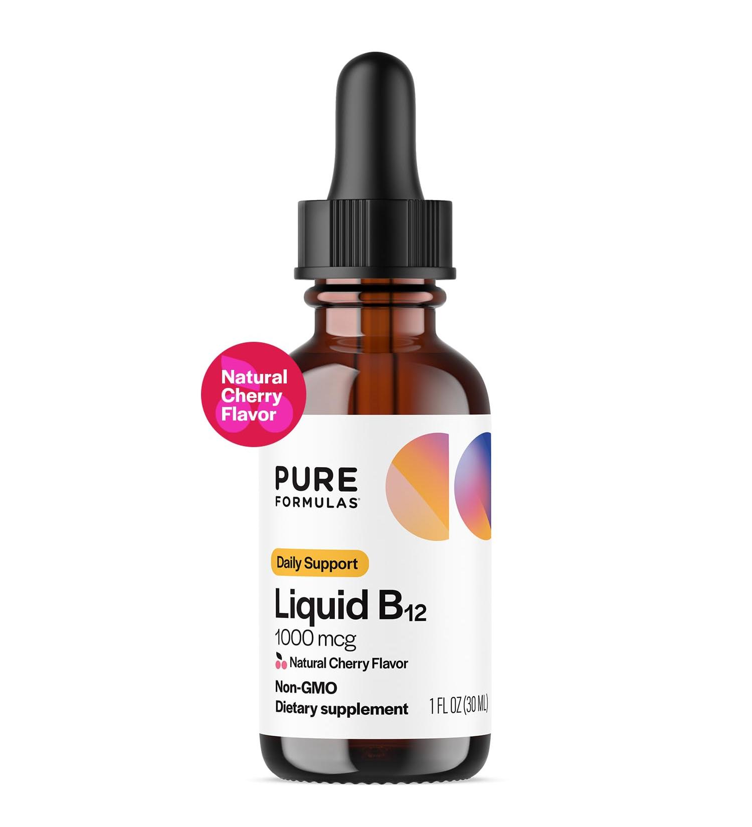 PureFormulas Liquid B12 1000 mcg - Natural Cherry Flavor B12 Sublingual Drops, Potent Daily Support for Energy & Wellness - Non-GMO, Allergen-Free - 1 fl. Oz. - Buy Online on GoSupps.com
