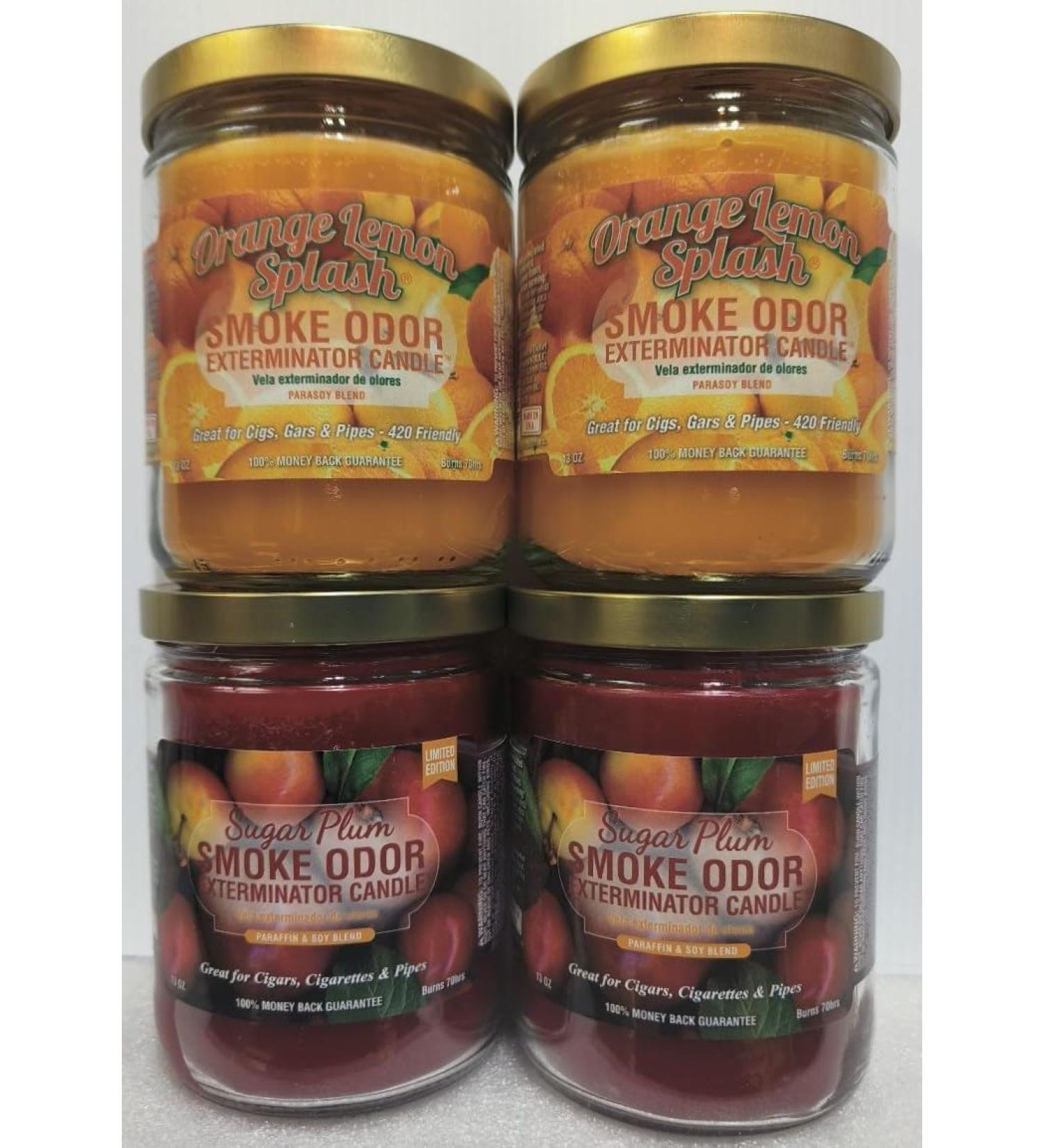Smoke Odor Exterminator 13 oz Jar Candles - Orange Lemon Splash & Sugar Plum Assortment (4 Pack) | International Shipping - Buy Online on GoSupps.com