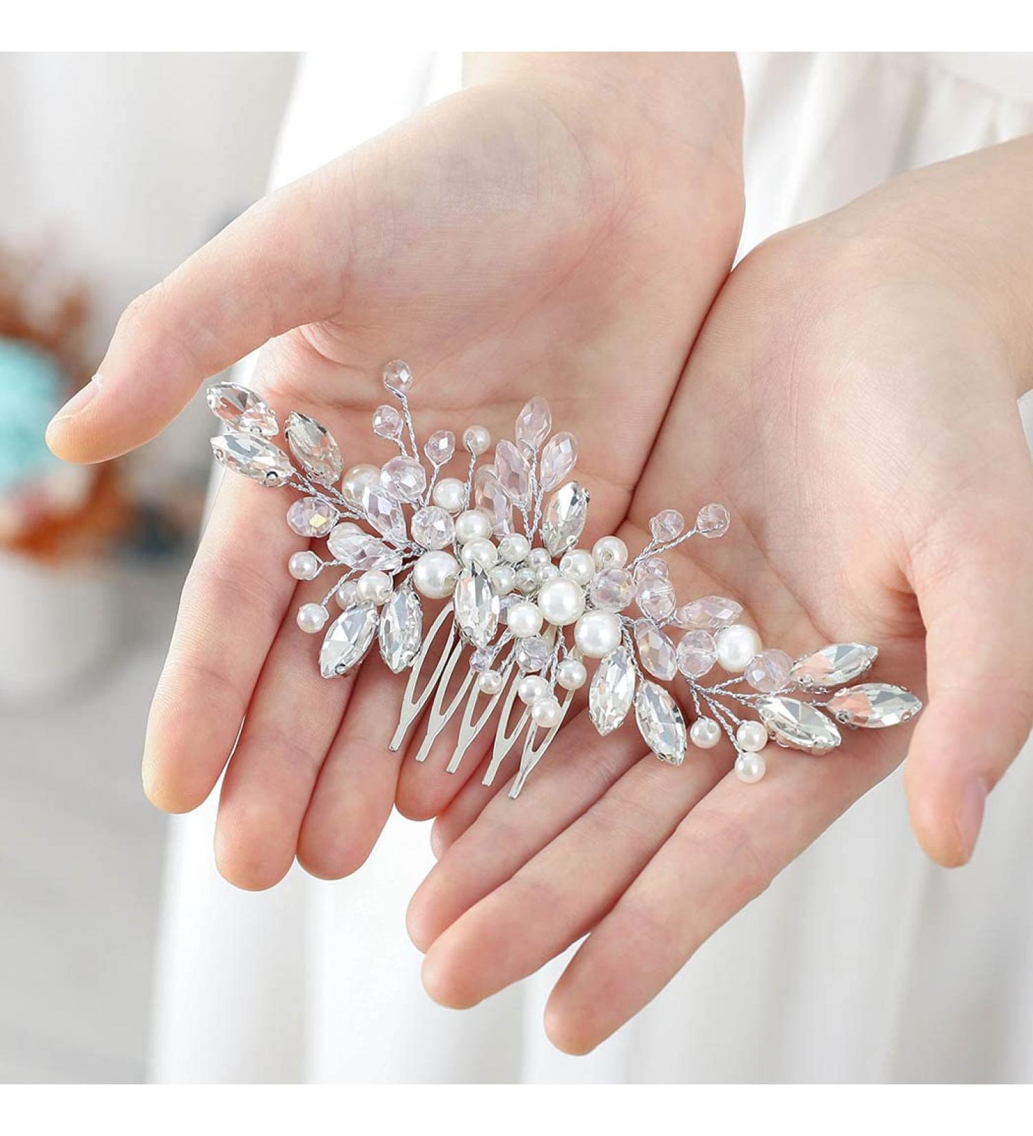 Silver Crystal Bridal Hair Comb - Rhinestone Wedding Headpiece for Women - Buy Online on GoSupps.com