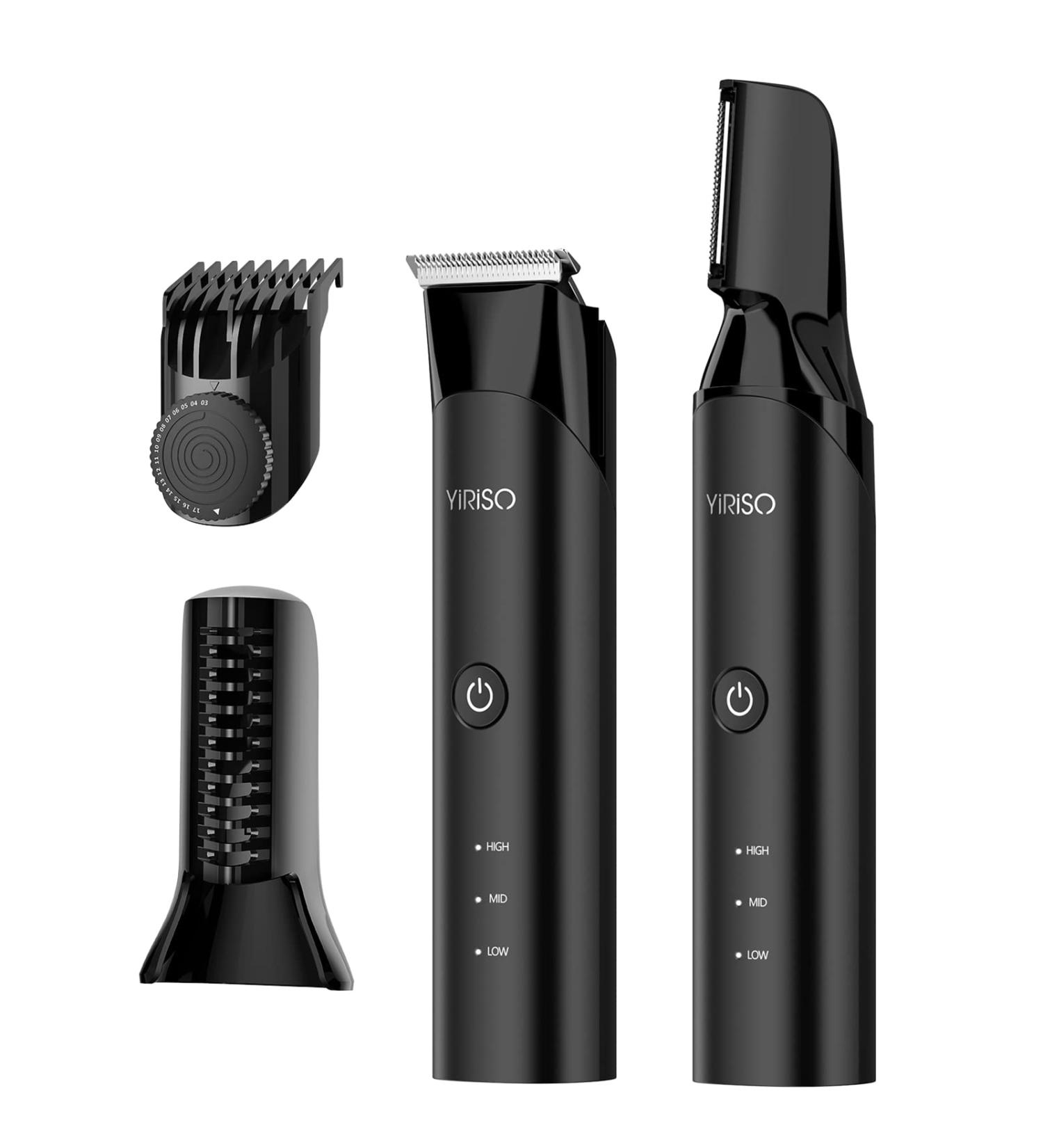 YIRISO Body Hair Trimmer for Men - Electric Ball Shaver with 2 Interchangeable Heads | Waterproof Male Grooming Razor for Pubic Hair and Groin Shaving | Men's Gift - Buy Online on GoSupps.com