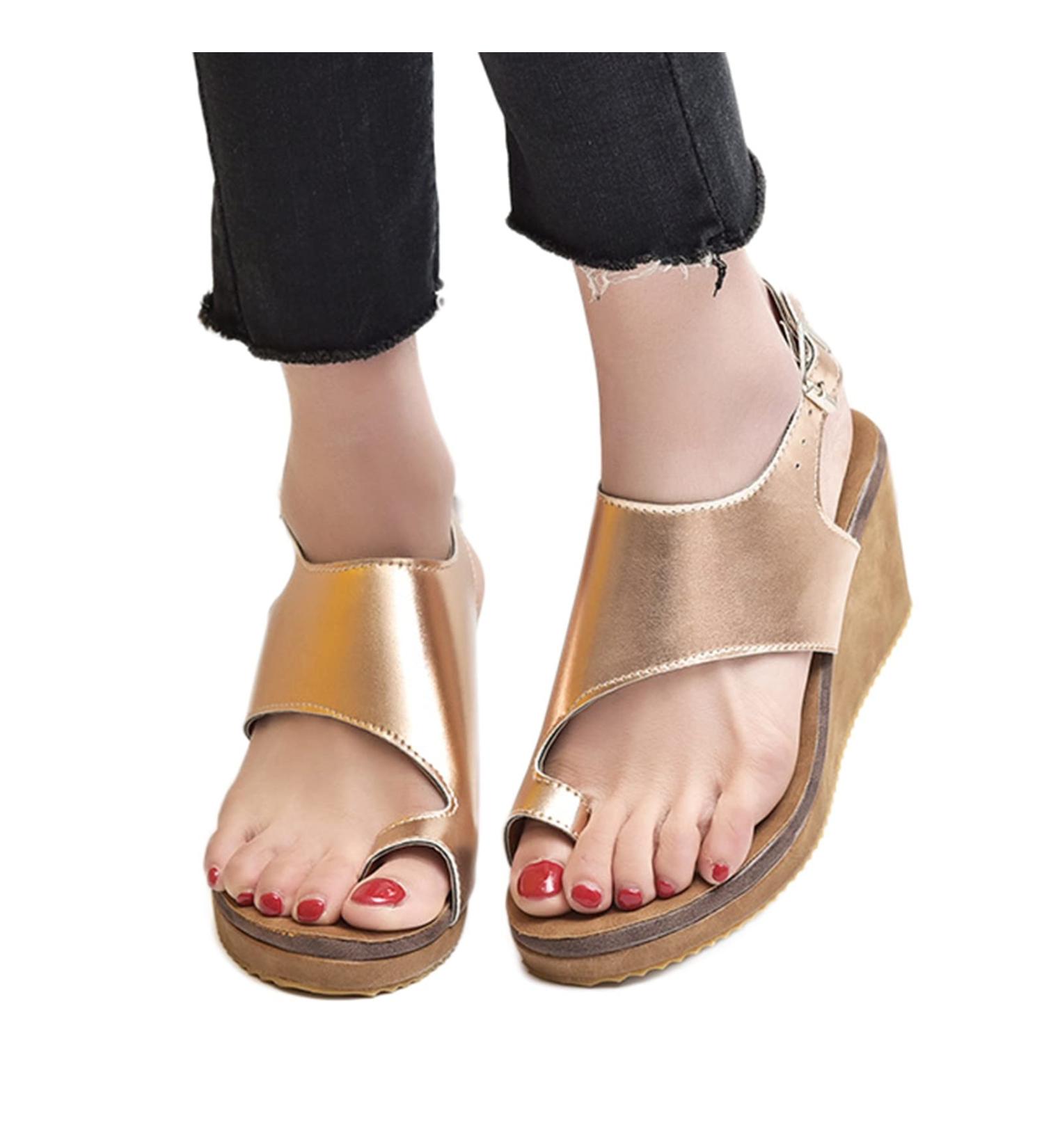 Women's Gold Toe Corrector Wedge Sandals - Size 6.5 | Bunion Splints & Plantar Fasciitis Relief | Arch & Foot Correction | Summer Fashion Flip Flops - Buy Online on GoSupps.com