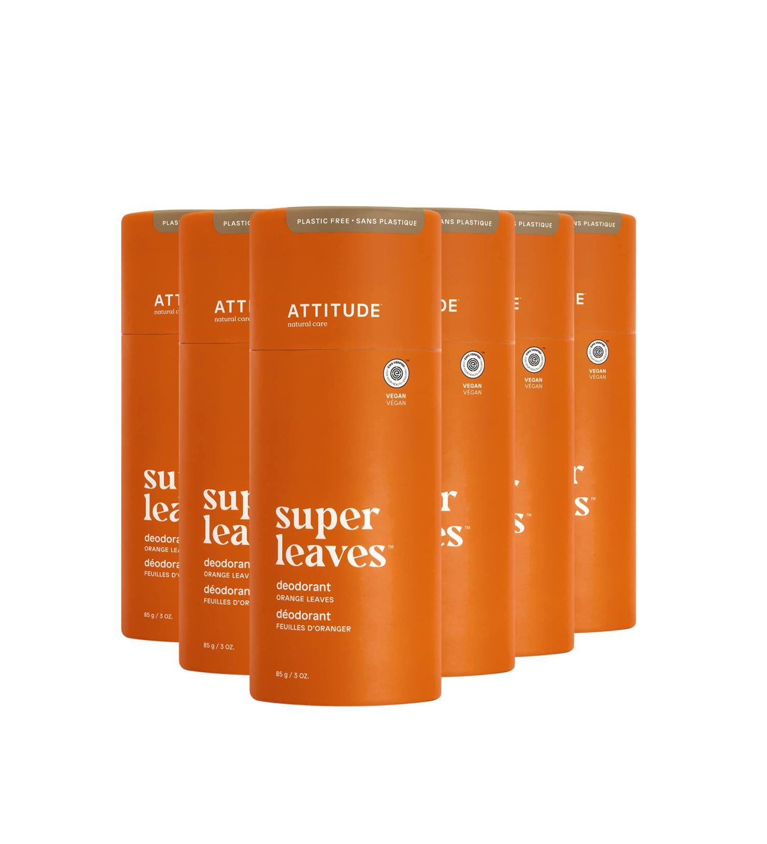 ATTITUDE Plastic-Free Deodorant EWG Verified Aluminum Free Vegan Naturally Sourced Body Deodorants for Women & Men Dermatologically Tested Orange Leaves 3 Ounces (Pack of 6) Orange leaves 3 Ounce (Pack of 6) - Buy Online on GoSupps.com