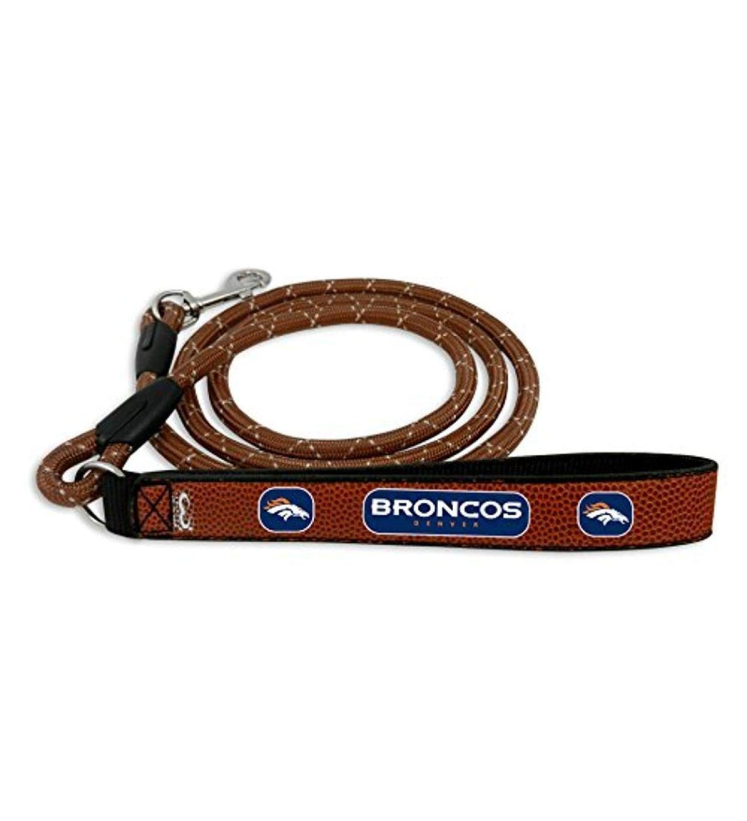 GameWear NFL Denver Broncos Leather Rope Football Leash Size L Brown